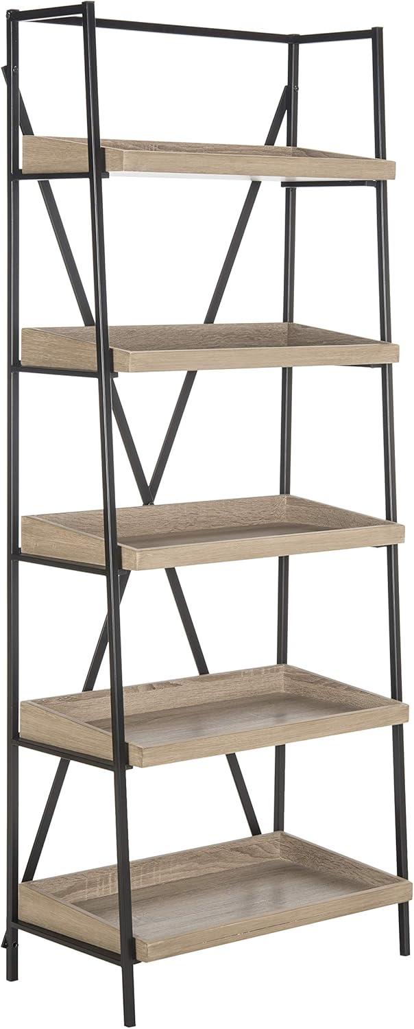 Joel 63'' Black Iron and Oak Finish 5-Tier Etagere