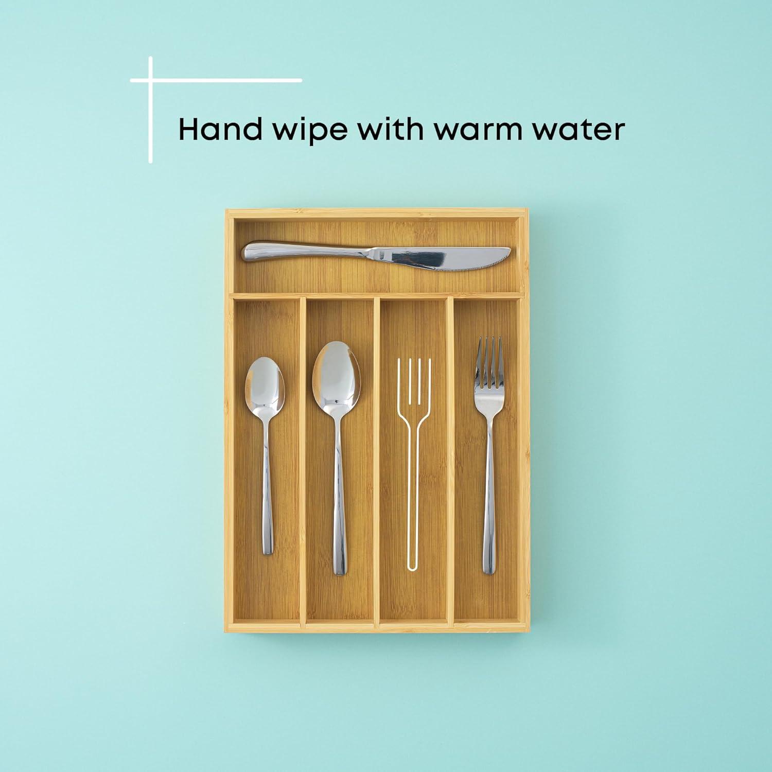 JoyJolt Bamboo 5 Slot Flatware Drawer Organizer for Kitchen Utensils