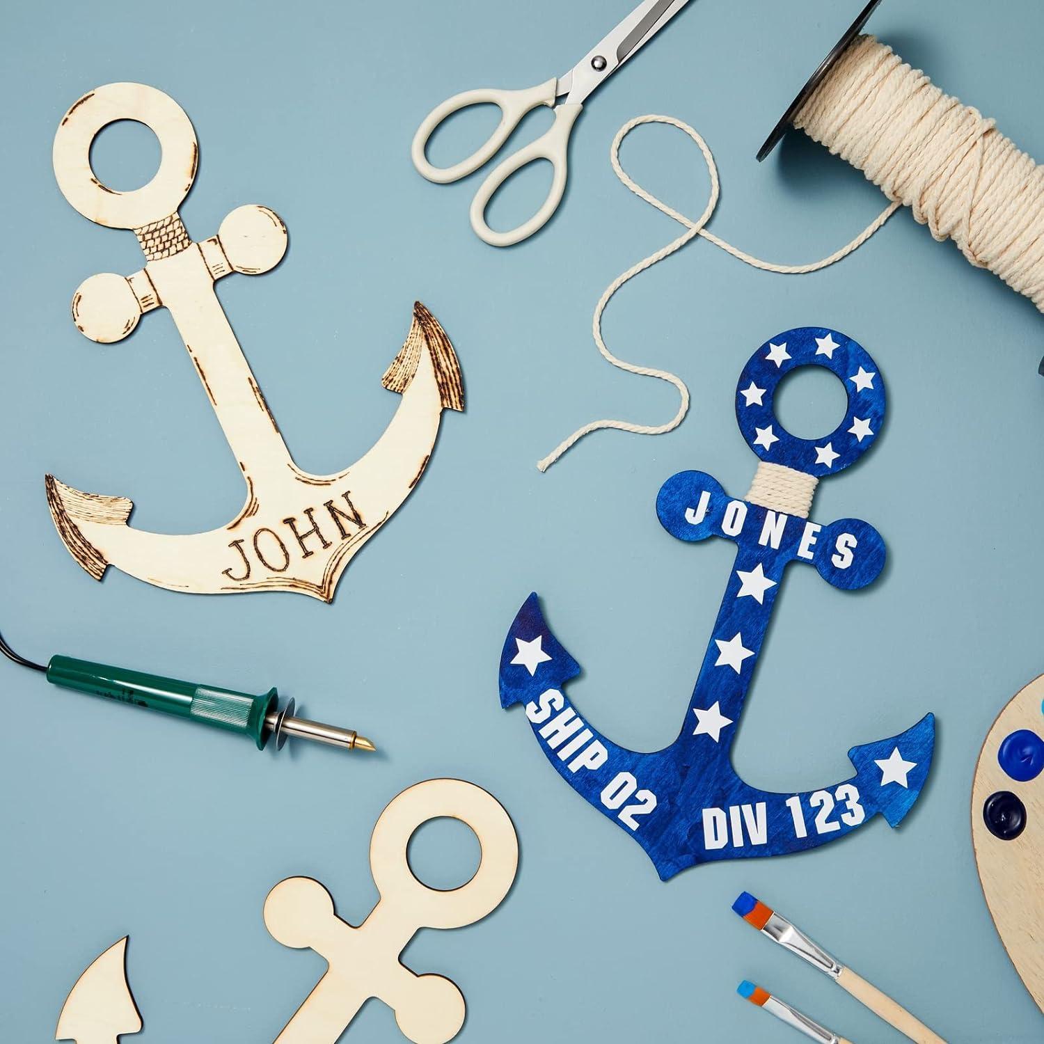 6 Pack Unfinished Wooden Anchors for Crafts, Nautical Wood Cutouts for DIY Projects, Nautical Decor (11.6 x 8.8 In)