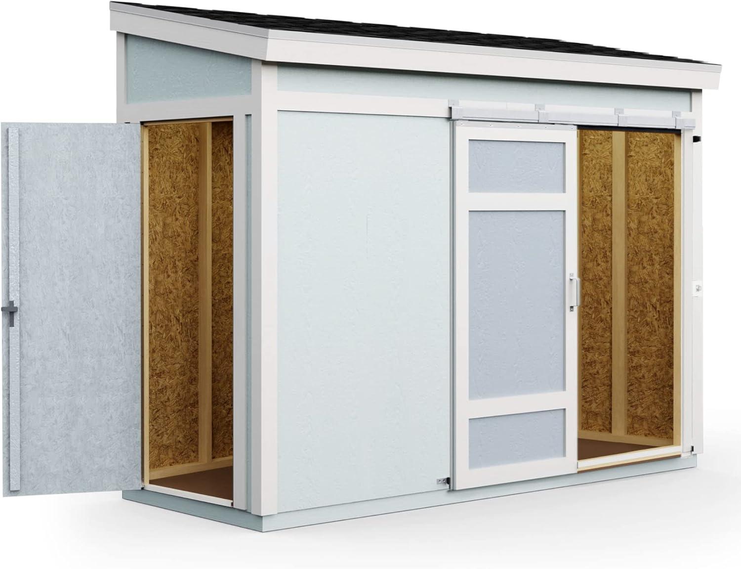 Cambria 10x4 Beige Wood Lean-To Shed with Sliding Barn Door