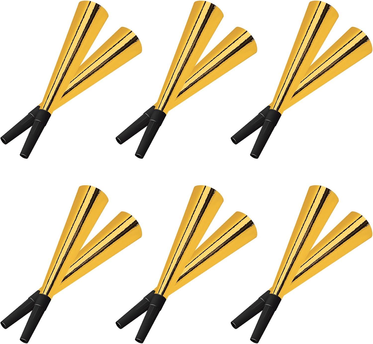 Beistle Sparking Gold Horns, Festive Party Horns, Noisemakers for Celebrations, Birthdays, NYE and Events, Pack of 12