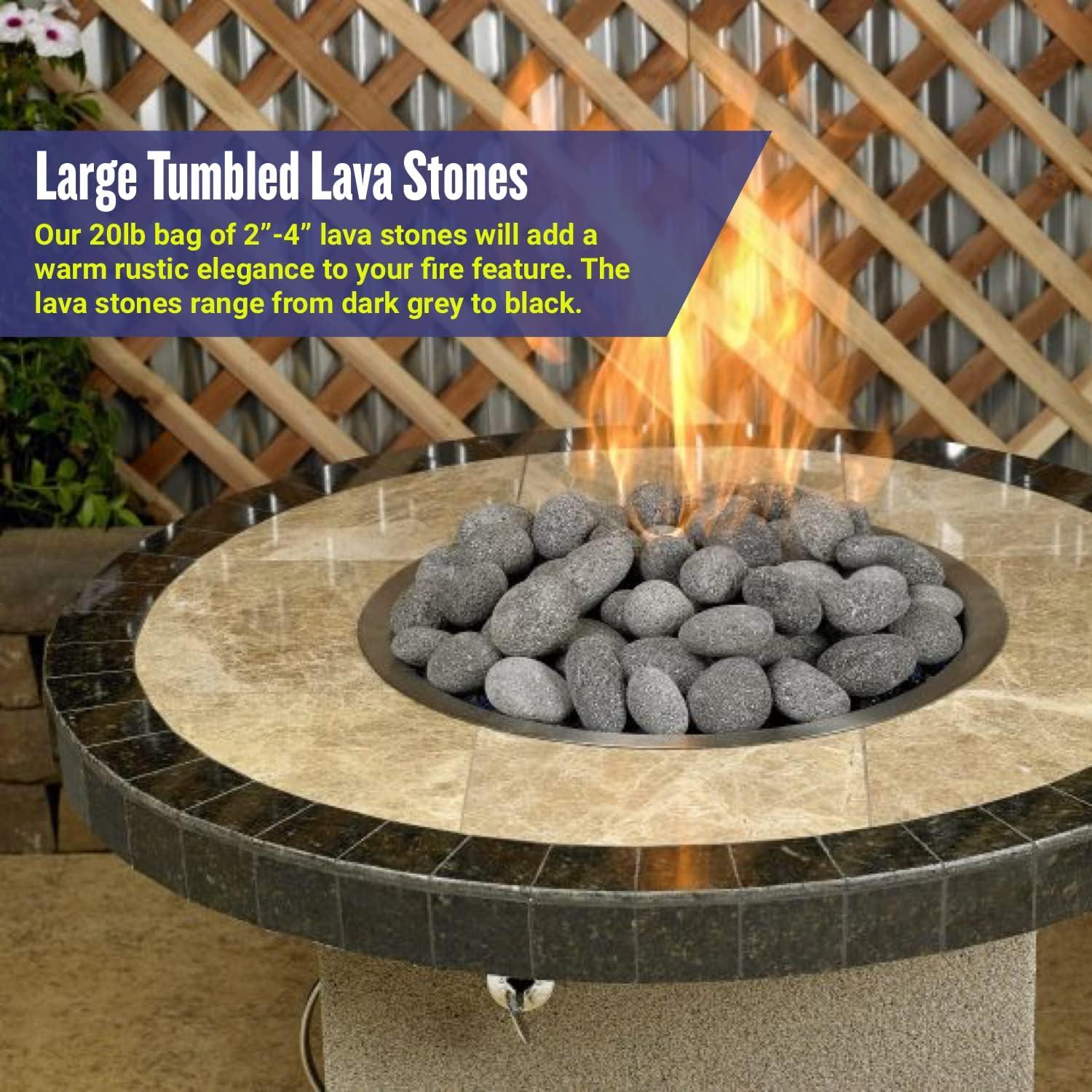 Large Tumbled Gray and Black Lava Stones for Fire Pits