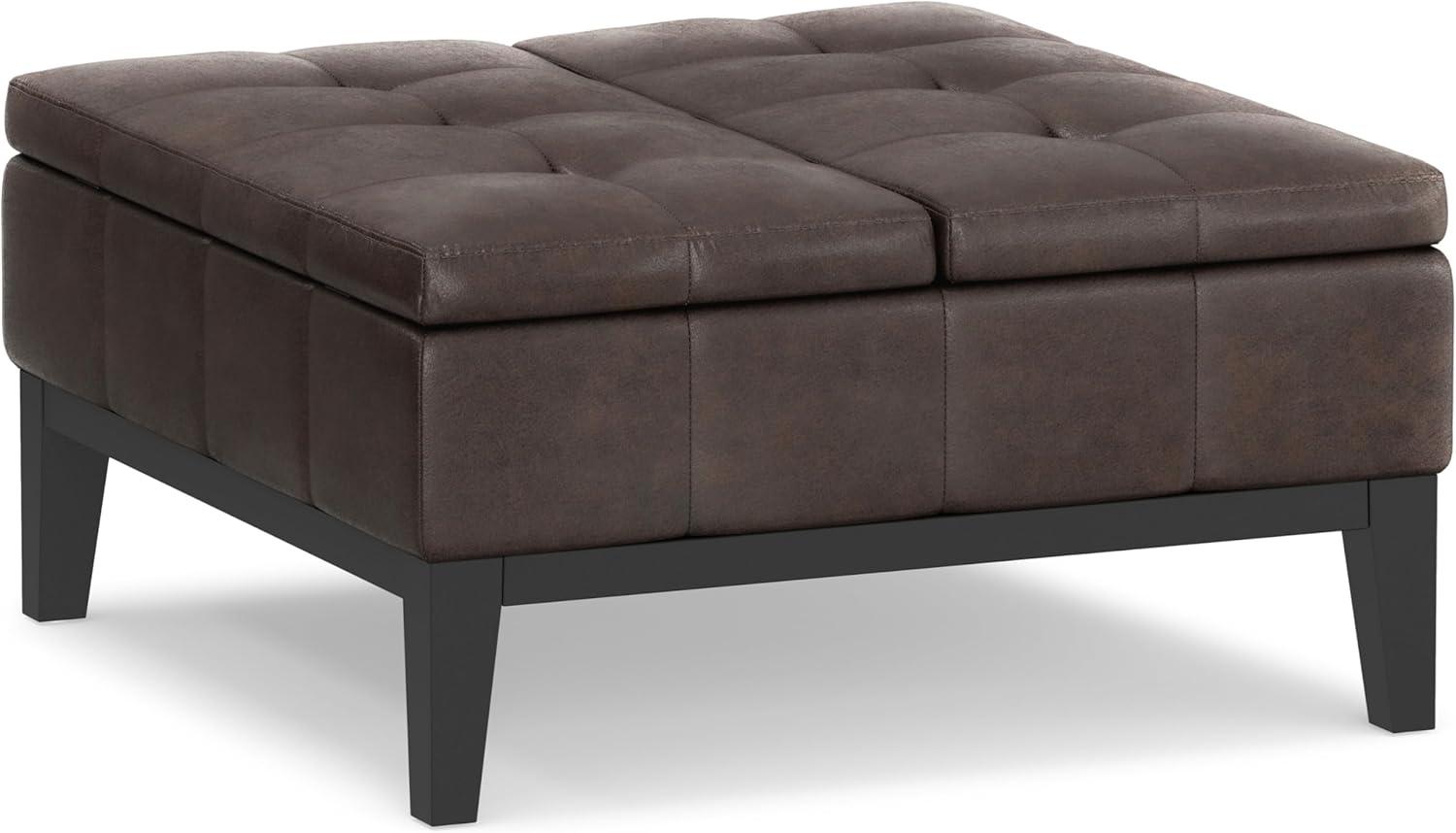 Simpli Home Dover 36"W Upholstered Square Coffee Table Storage Ottoman with Split Tufted Lift Top & Reviews | Wayfair