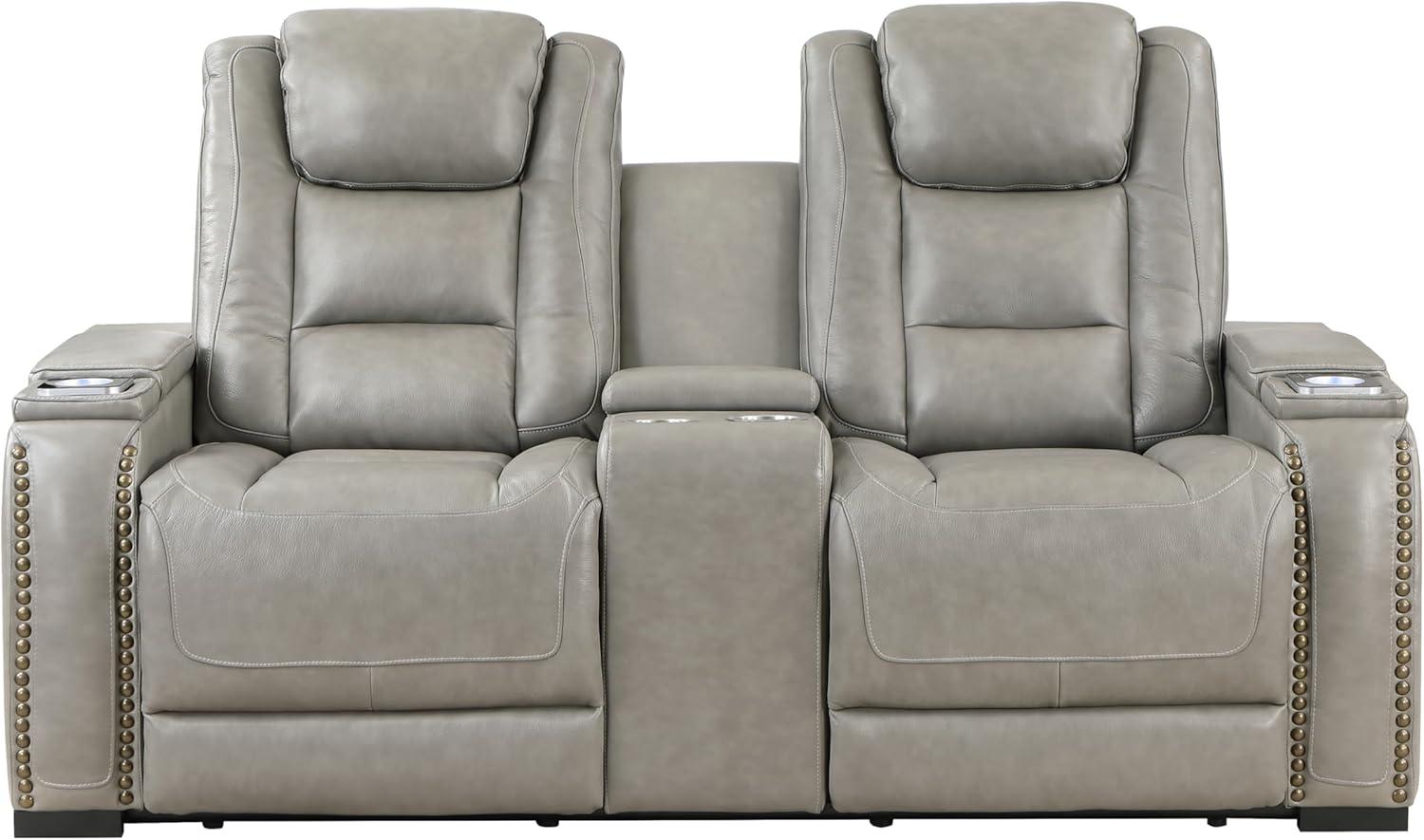New Classic Furniture Breckenridge Leather Power Console Loveseat in Gray