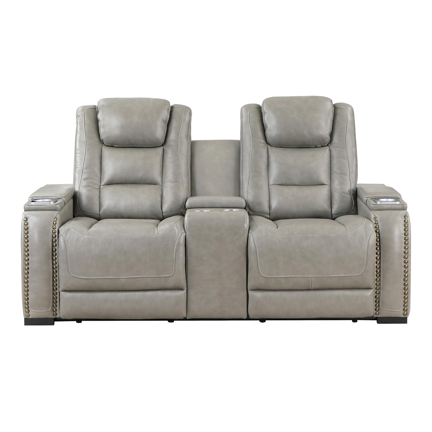 New Classic Furniture Breckenridge Leather Power Console Loveseat in Gray