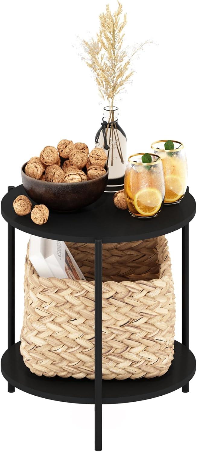 Furinno Besi 2-Tier Modern Round Side End Table with Sturdy Metal Legs, Marble White