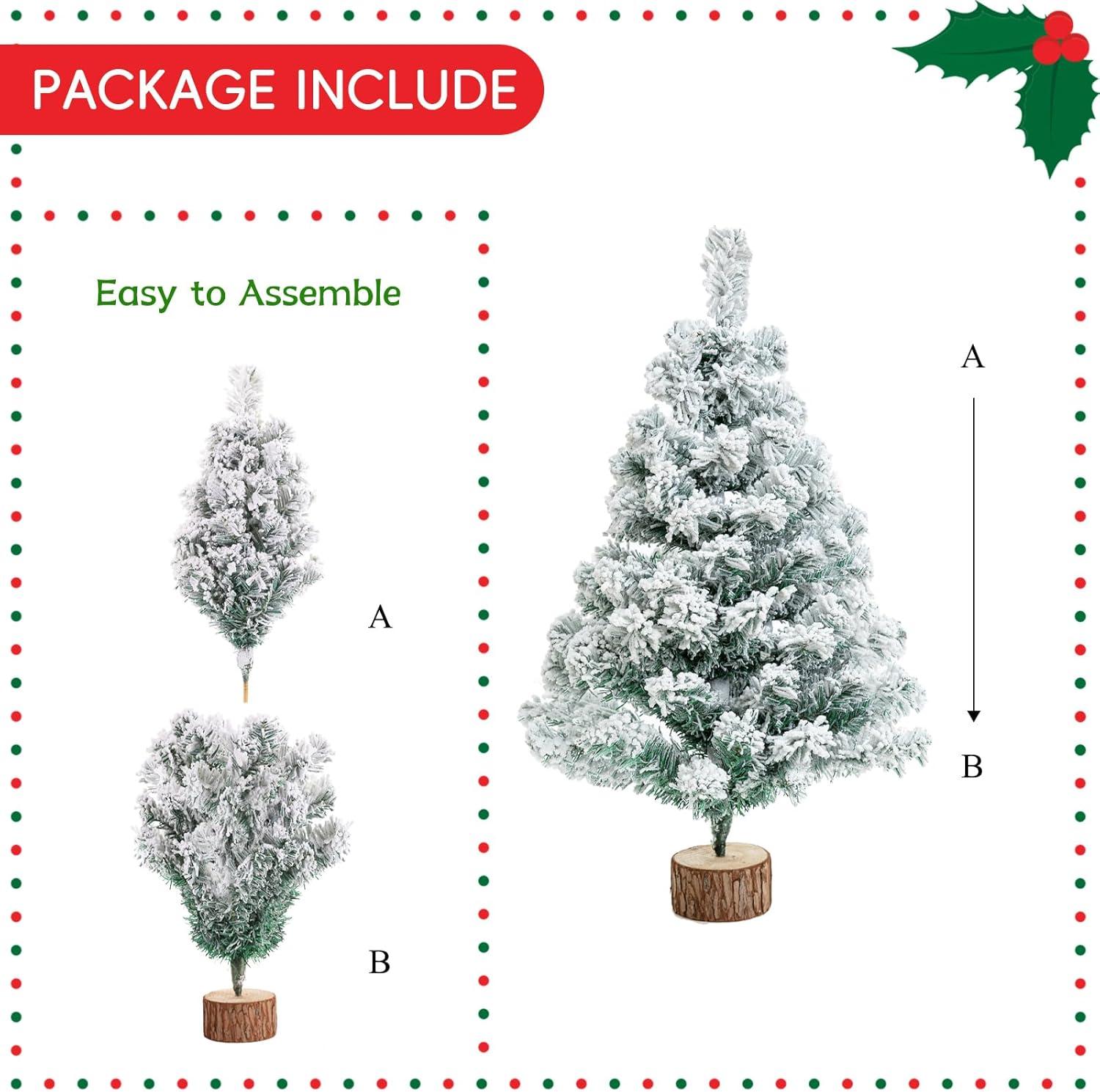 2FT Snow Flocked Green Pine Tabletop Christmas Tree