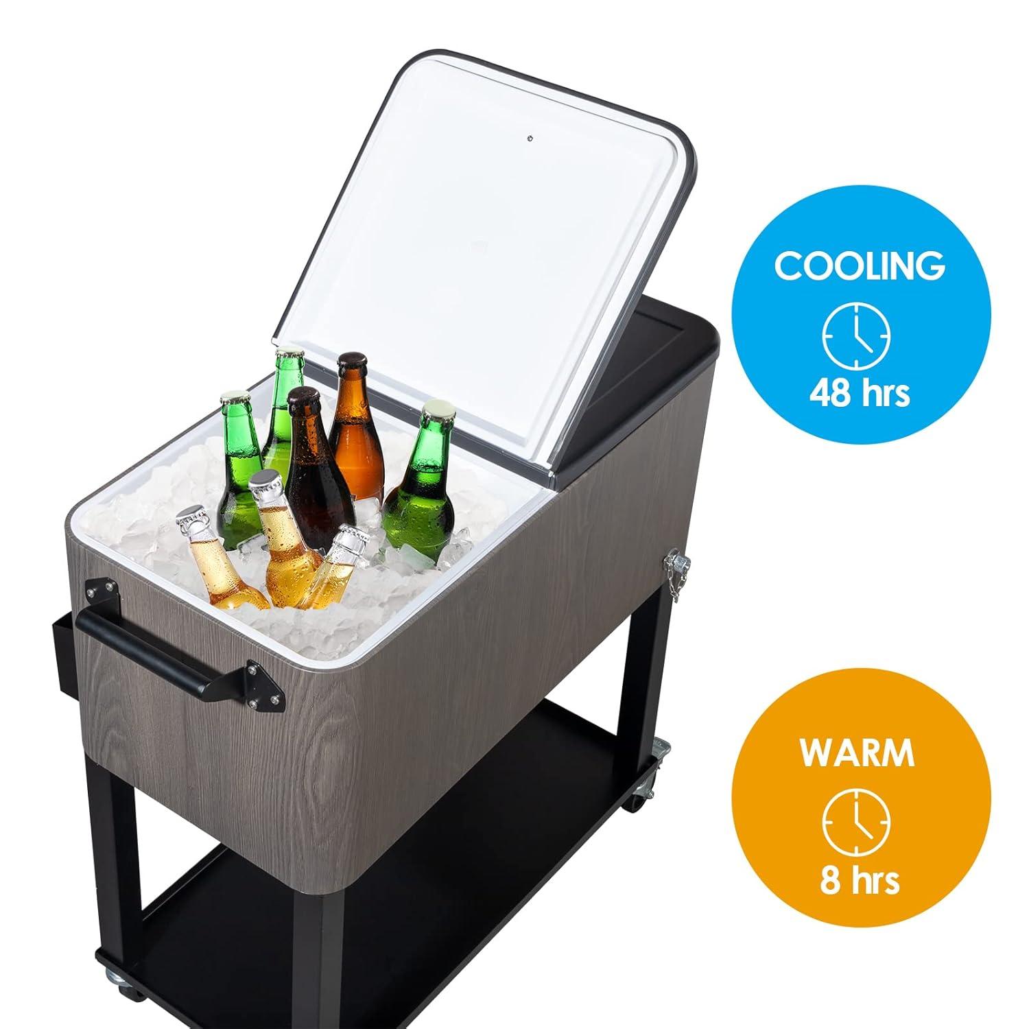 VINGLI 80 Quart Rolling Ice Chest on Wheels, Patio Cooler Cart with Waterproof Cooler Cart Cover, Beverage Rolling Cooler for Outdoor Patio Deck Party