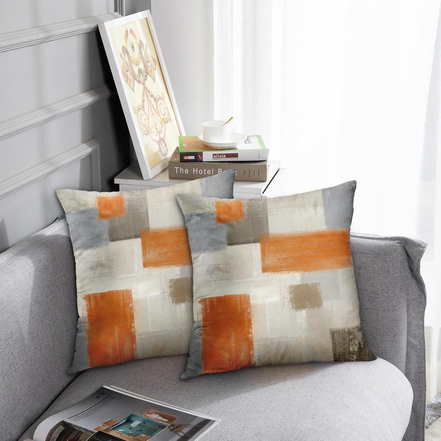 Emvency Set of 2 Blue White and Gray Throw Pillow Covers Modern Abstract Painting Decorative Sofa Pillow Cases Home Decor Standard Square 16x16 Inches Pillowcases