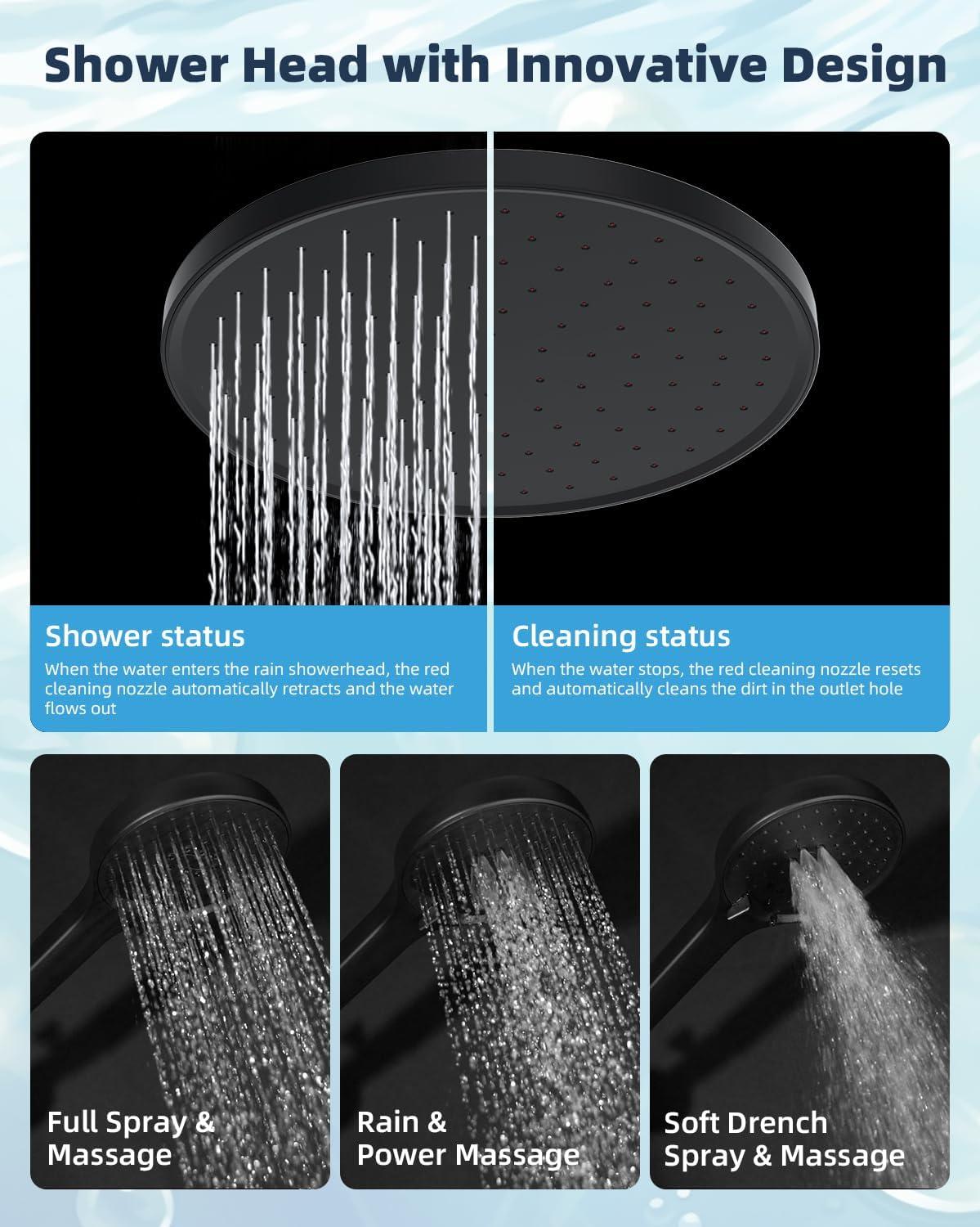 Self-cleaning 10" High Pressure Rainfall Shower Head with Hand Sprayer