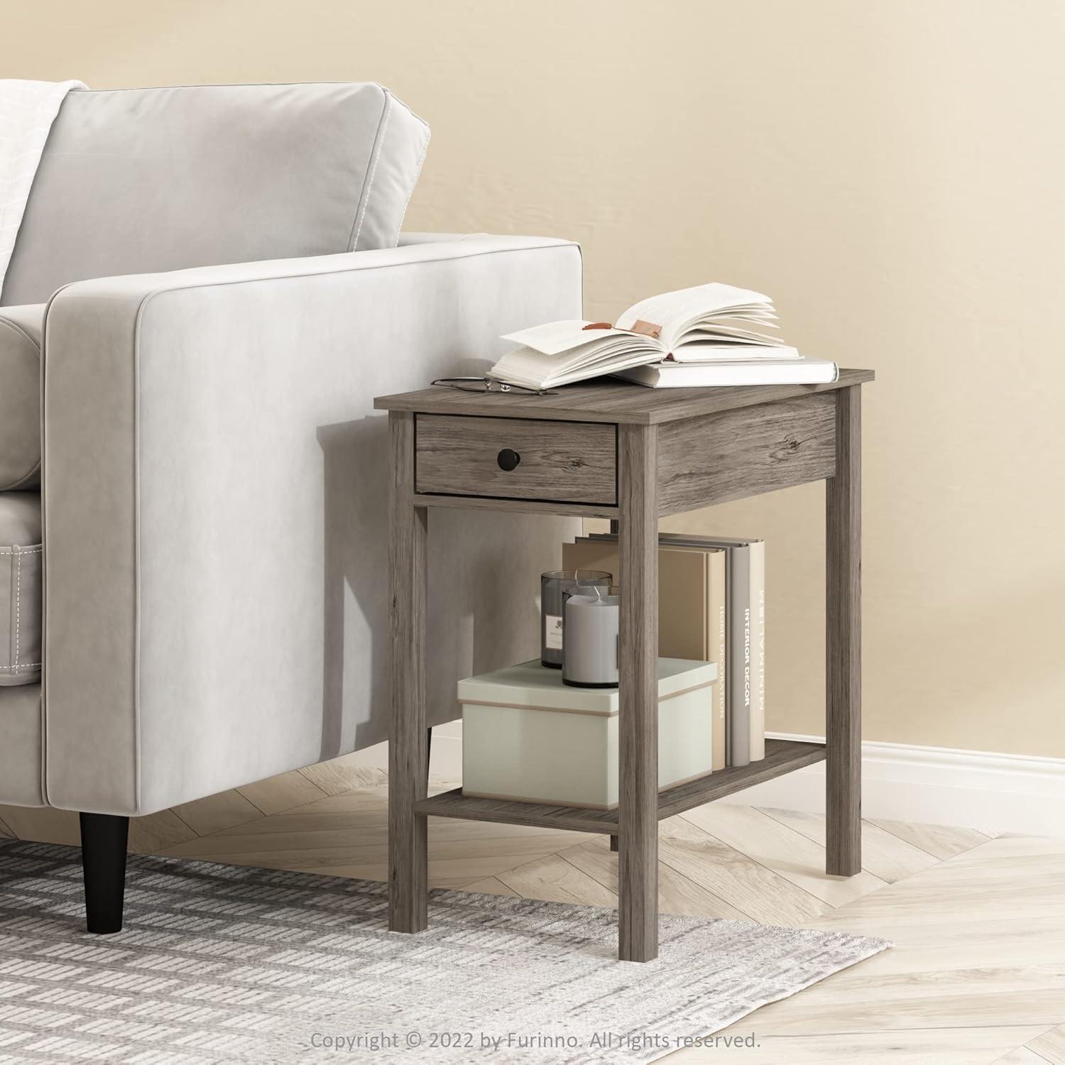 Furinno Montale Rectangular Side Table with Drawer, Rustic Oak