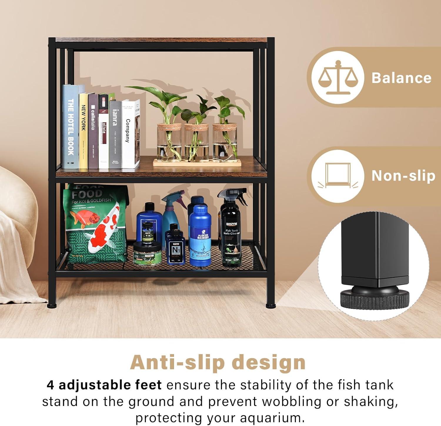 Tucker Murphy Pet™ 20 Gallon Fish Tank Stand, Upgraded Height Aquarium Stand Table With 2 Tiers Storage Shelf, Metal Reptile Breeder Turtle Terrarium Stand Rack, Black