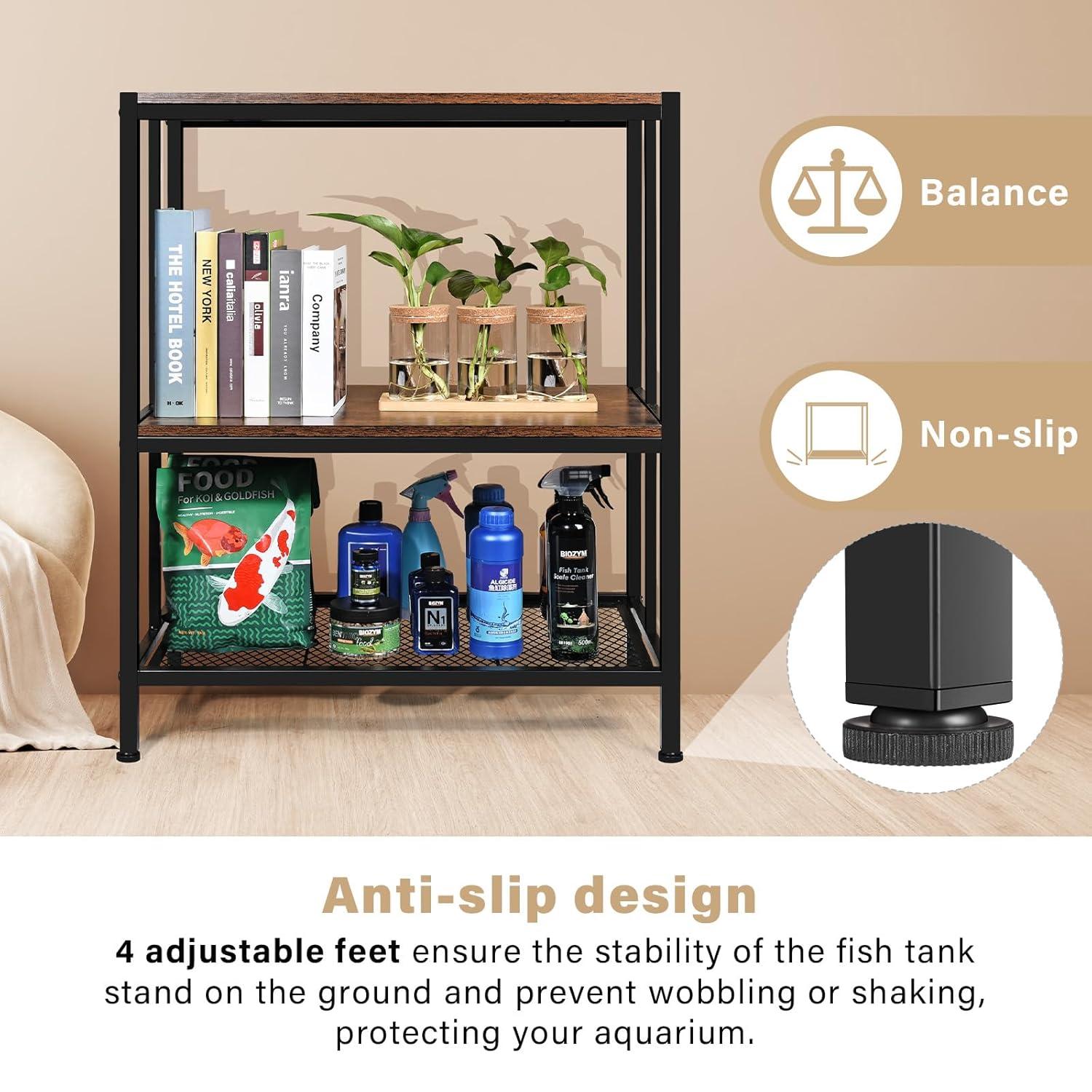 Tucker Murphy Pet™ 20 Gallon Fish Tank Stand, Upgraded Height Aquarium Stand Table With 2 Tiers Storage Shelf, Metal Reptile Breeder Turtle Terrarium Stand Rack, Black