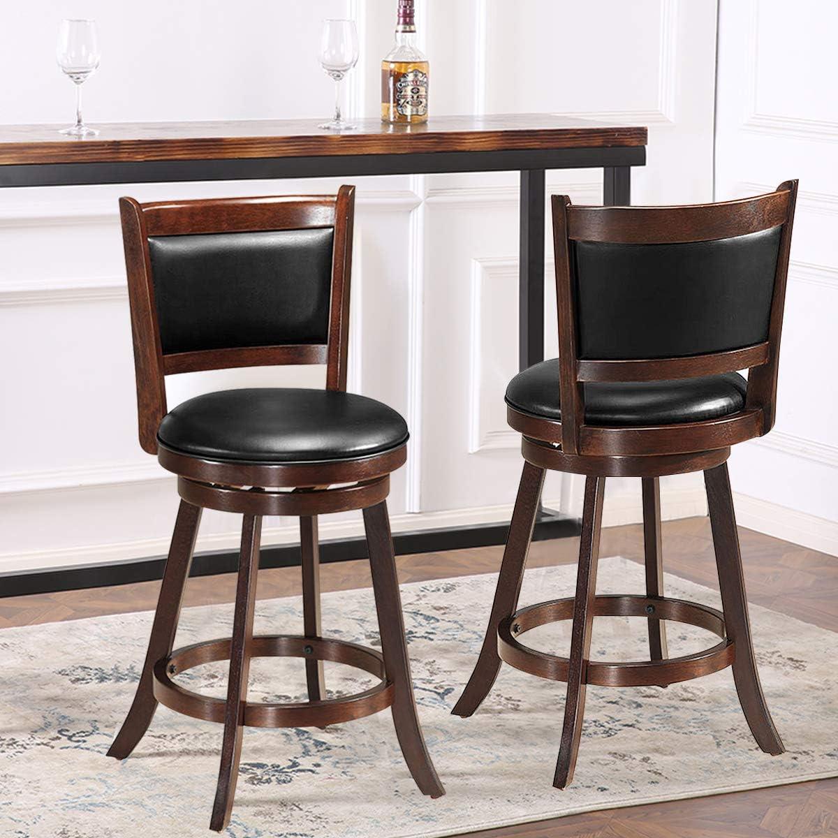 Espresso Swivel Rubberwood Bar Stools with Leather Upholstery