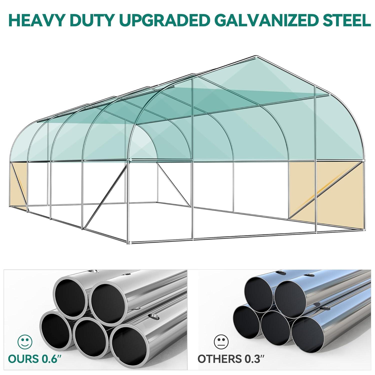 YITAHOME 20x10x6.5ft Greenhouse Large Heavy Duty Tunnel Green Houses Outdoor Plant Gardening Upgraded Galvanized Steel Frame Zipper Doors 7 Crossbars Garden, Green