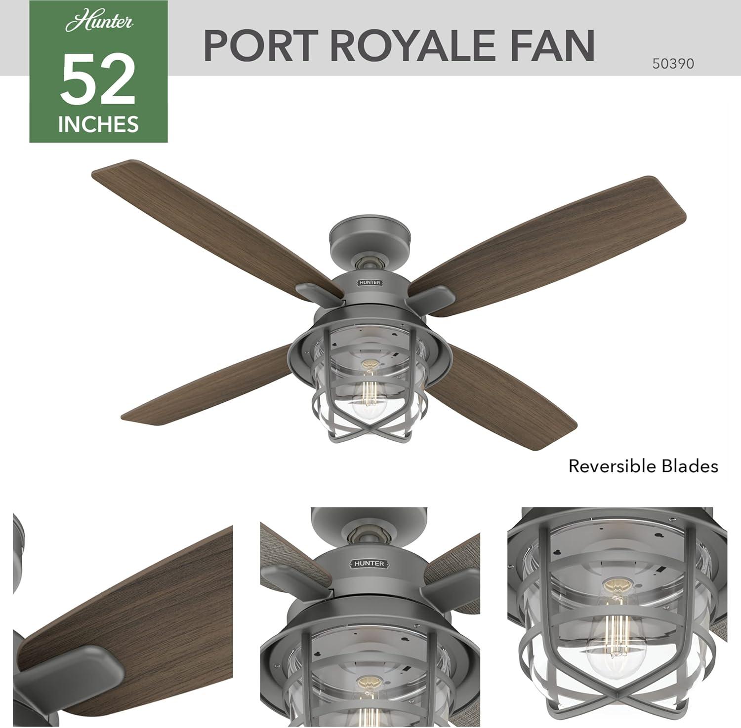 52" Port Royale Damp Rated Ceiling Fan with Remote (Includes LED Light Bulb) - Hunter Fan