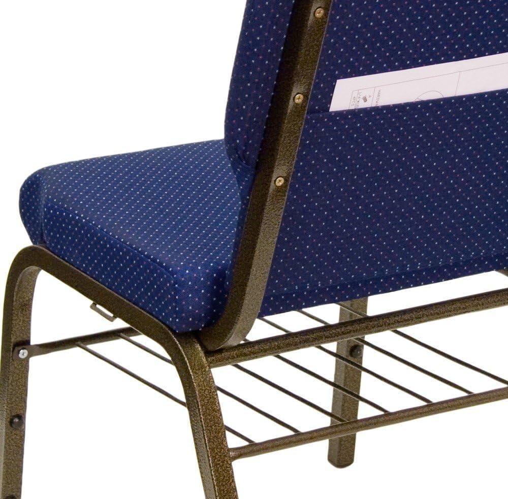 Flash Furniture HERCULES Series 18.5''W Church Chair in Navy Blue Patterned Fabric with Book Rack - Gold Vein Frame