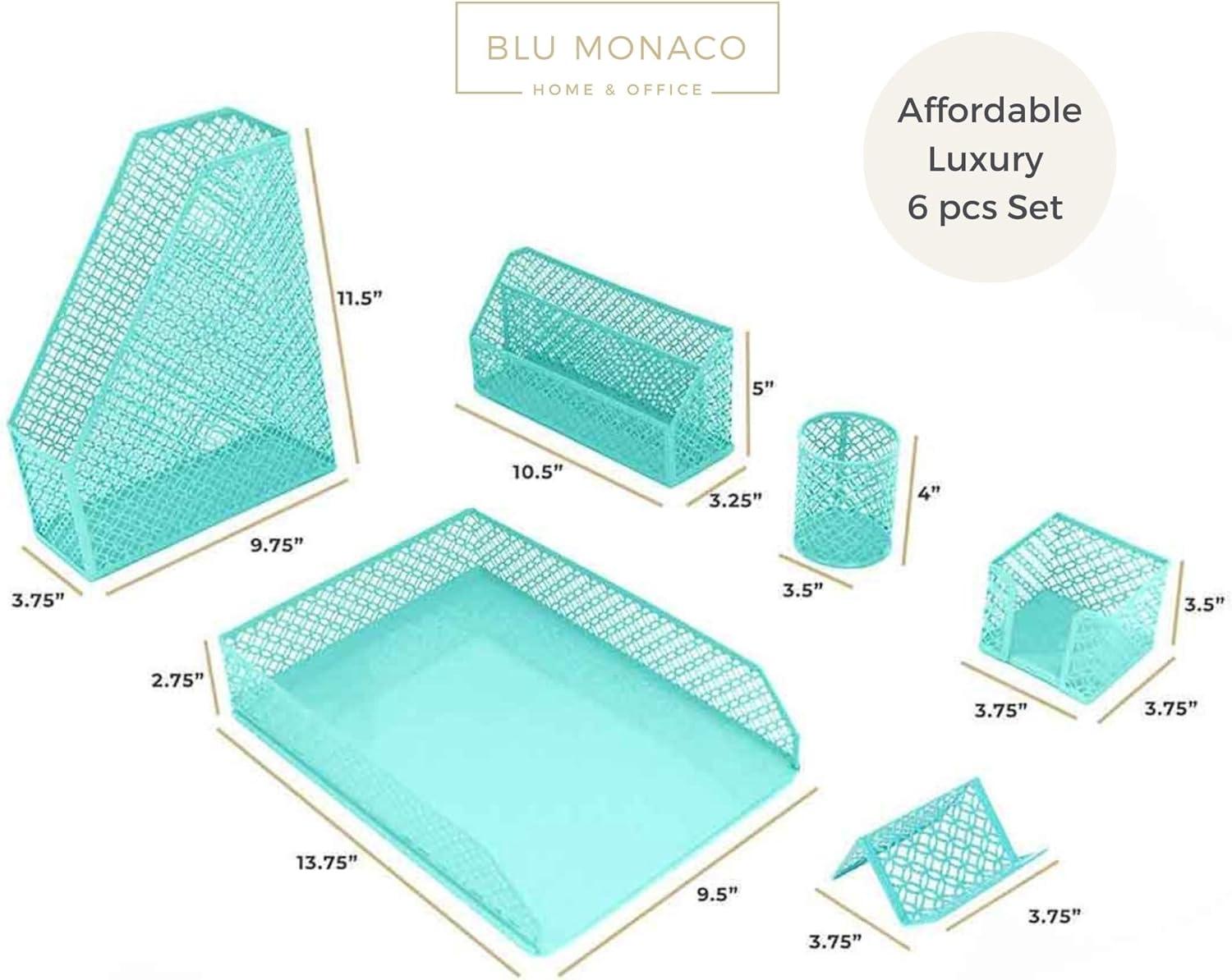 Blu Monaco Aqua 6 Piece Cute Desk Organizer Set - Desk Organizers and Accessories for Women - Cute Office Desk Accessories - Desktop Organization
