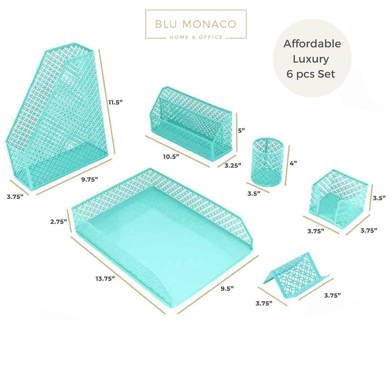 Blu Monaco Aqua 6 Piece Cute Desk Organizer Set - Desk Organizers and Accessories for Women - Cute Office Desk Accessories - Desktop Organization