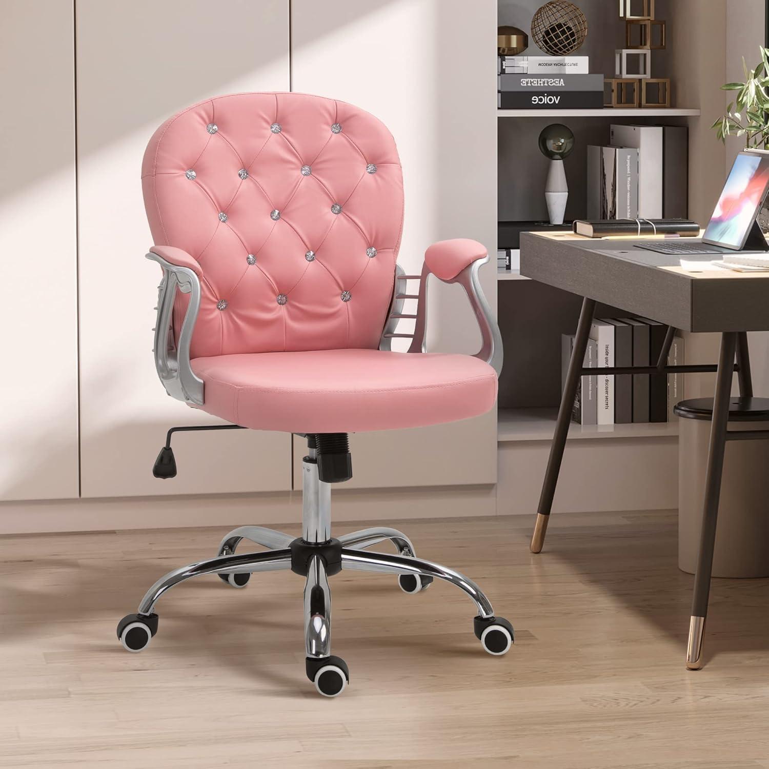 Vinsetto Indoor Height Adjustment and Armrest Office Desk Chair, Pink