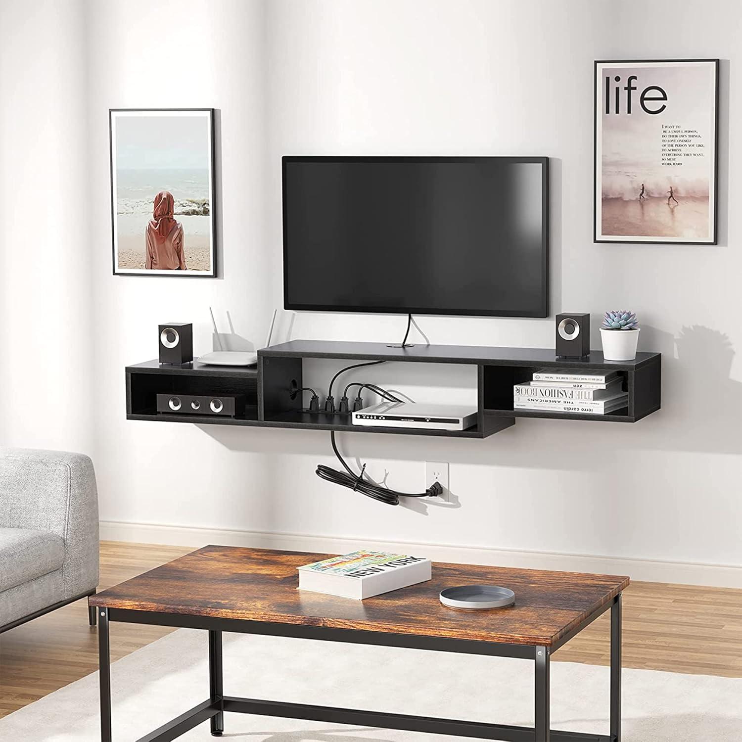 Black 59" Floating TV Stand with Cabinets and Shelves