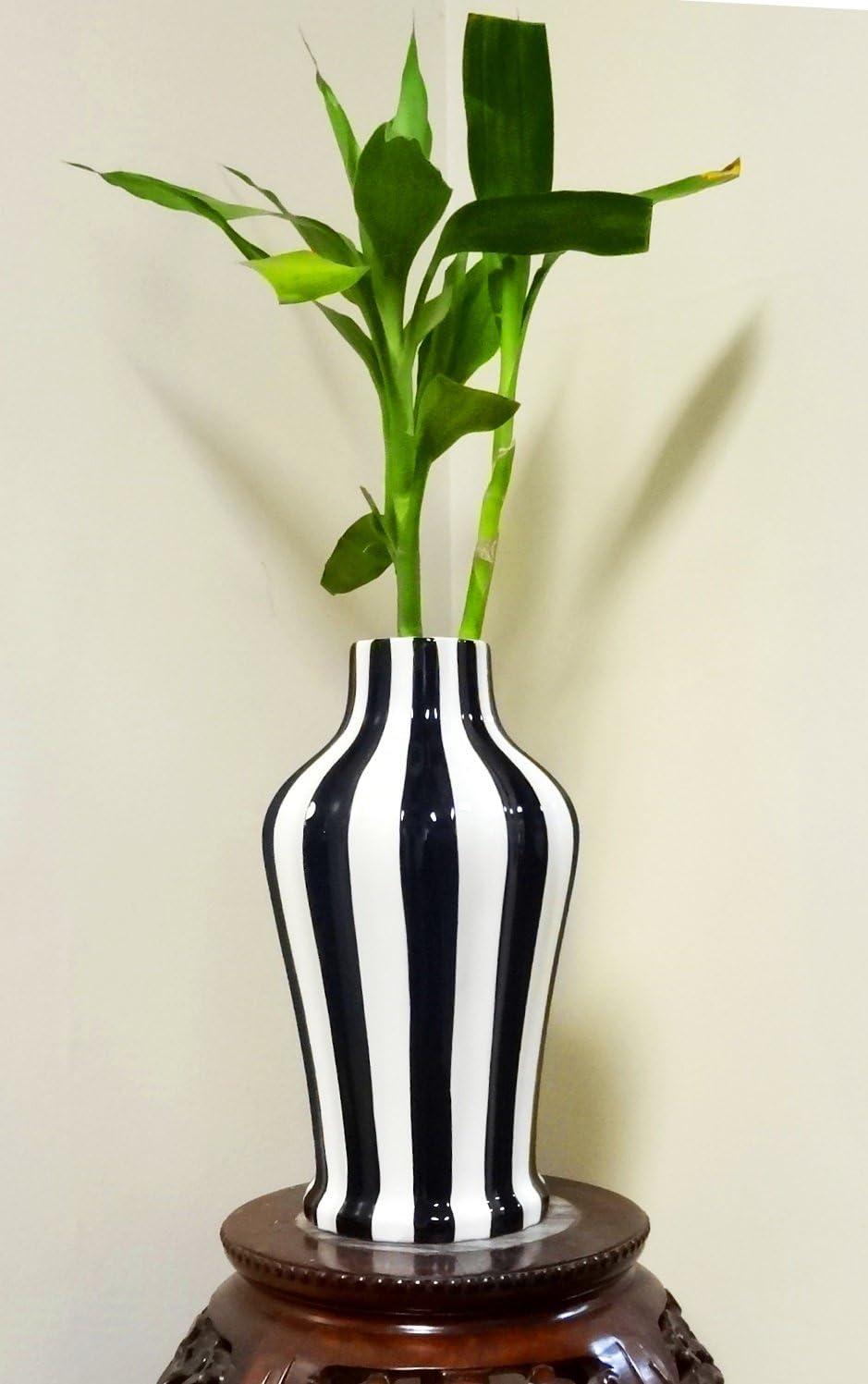 Tuscan Collection Classic Striped Ceramic VASE, Your Choice of Color by ACK (Black/White)