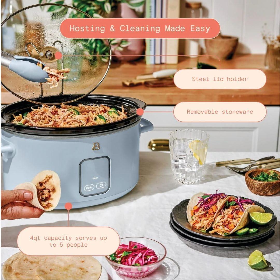 Beautiful 4Qt Slow Cooker with Touch-Activated Display, White Icing by Drew Barrymore
