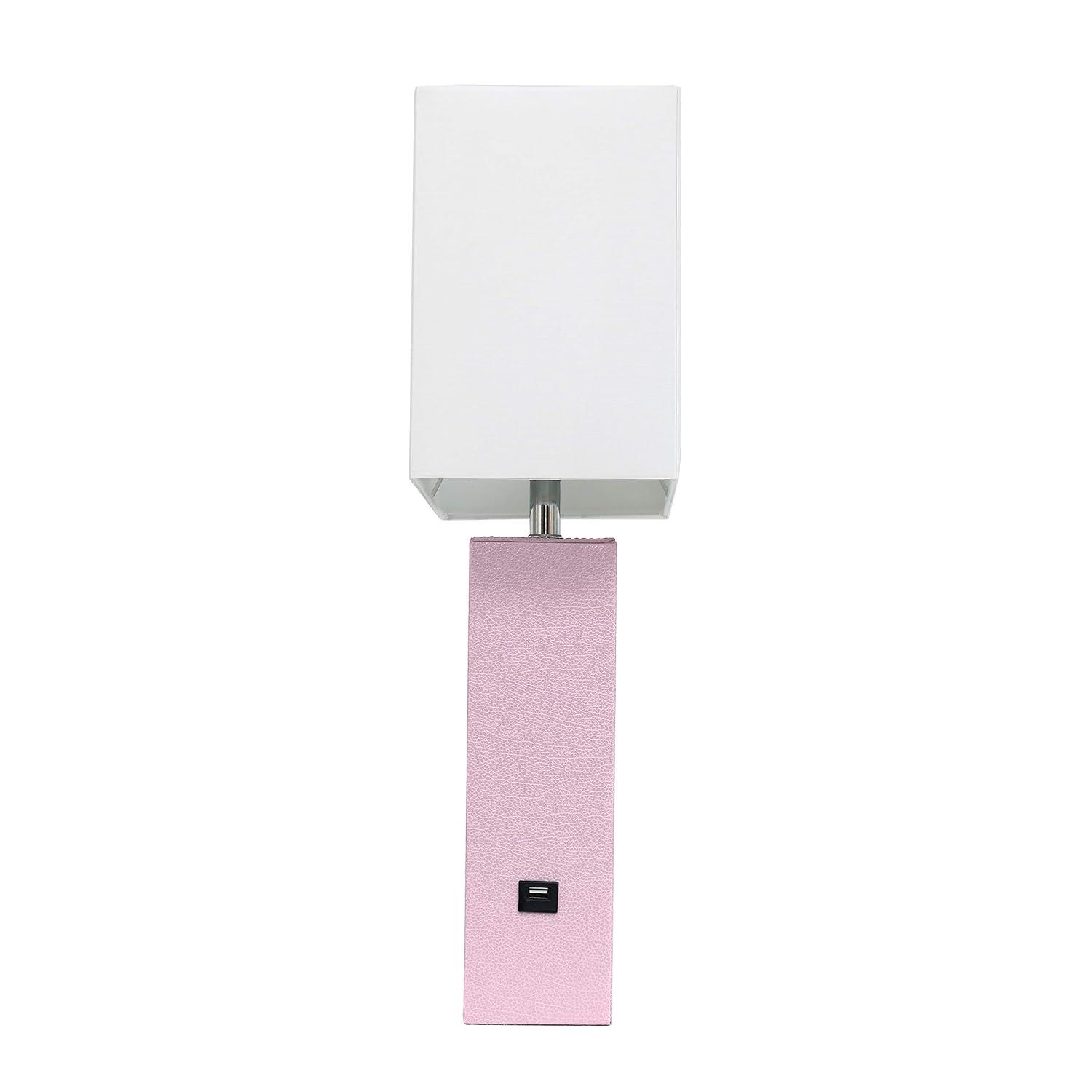 Elegant Designs 21" Modern Leather Wrapped Table Lamp with USB Port and Feit LED (Includes LED Light Bulb) Light Pink