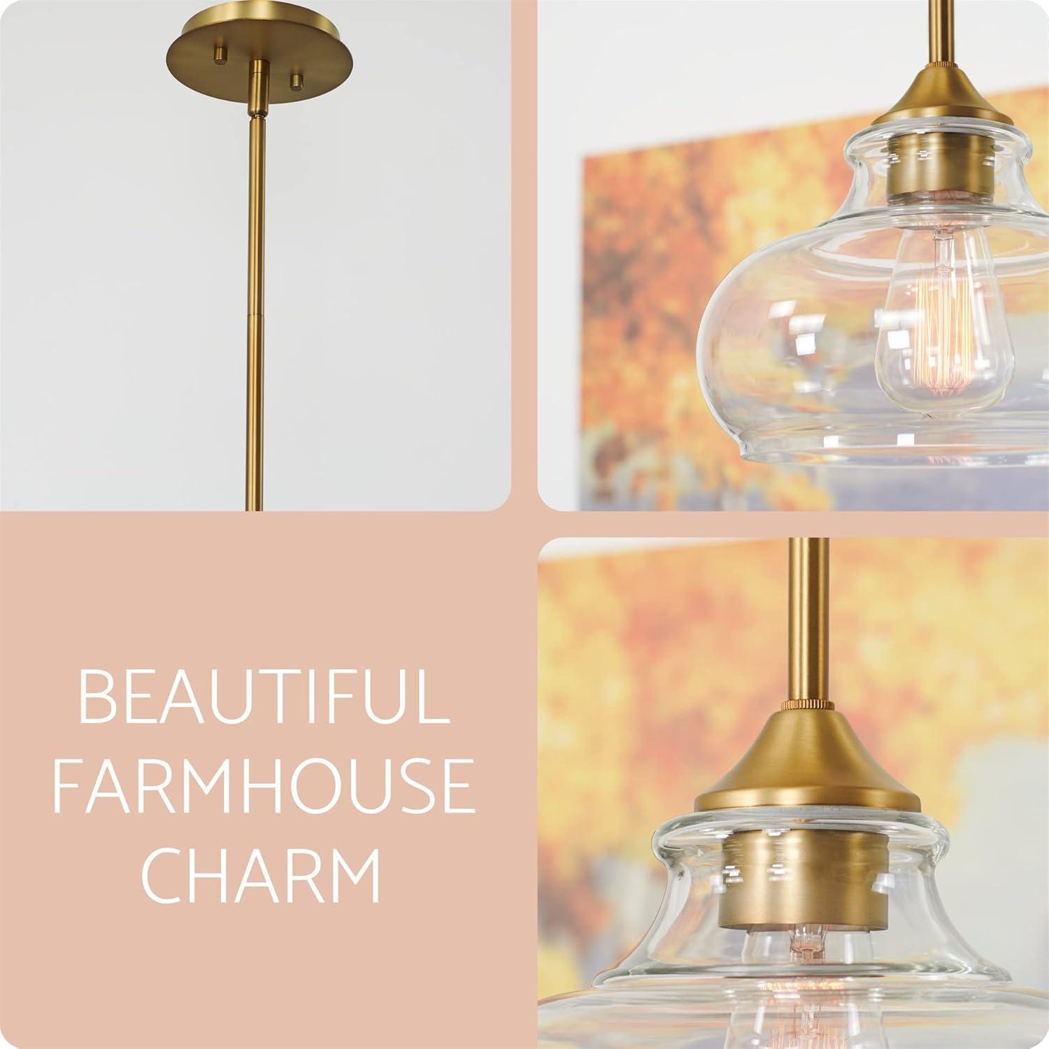 Harlow 9" Warm Brass Farmhouse Pendant with Clear Glass Shade