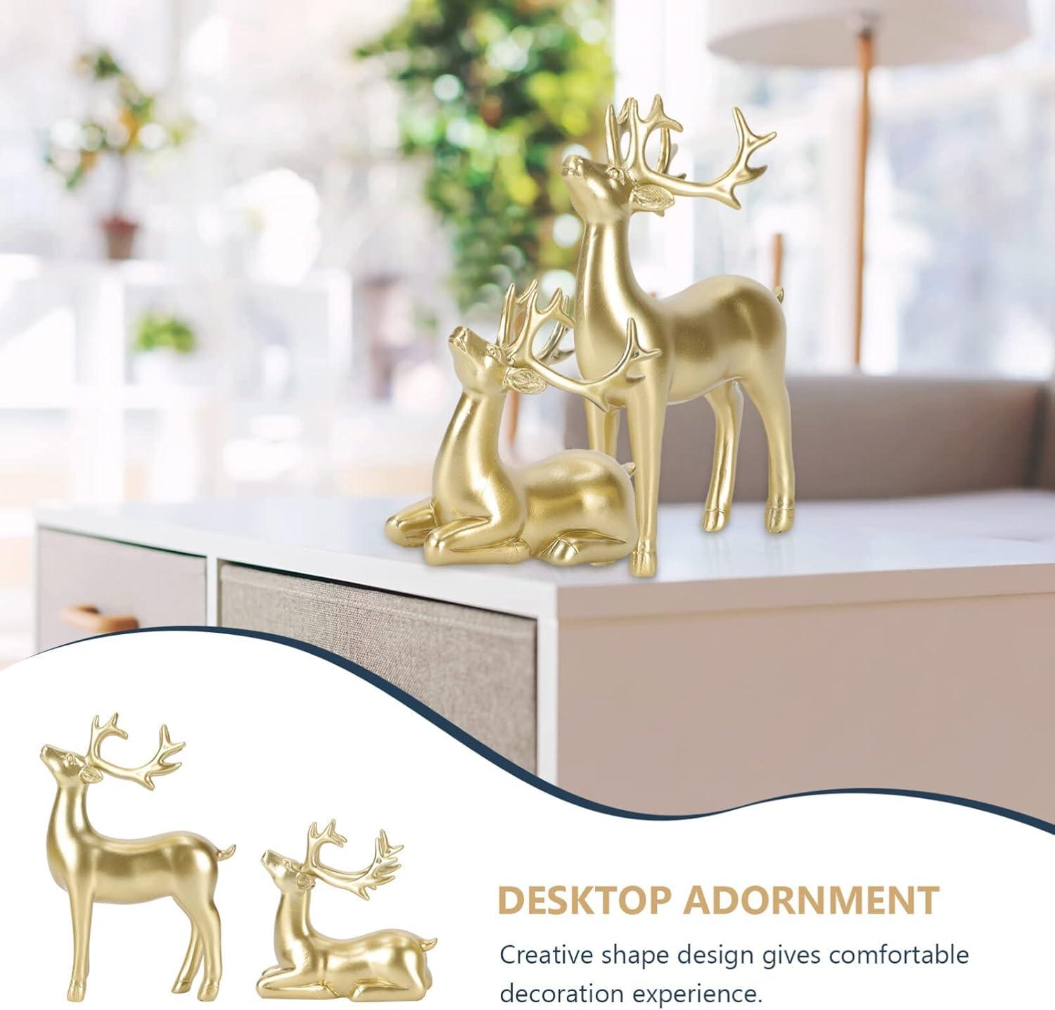 Kedshhgu 2 Pcs Small Reindeer Sculpture Resin Christmas Reindeer Elk Mini Xmas Deer Statue Animal Table Centerpiece for Home Living Room Office Decor