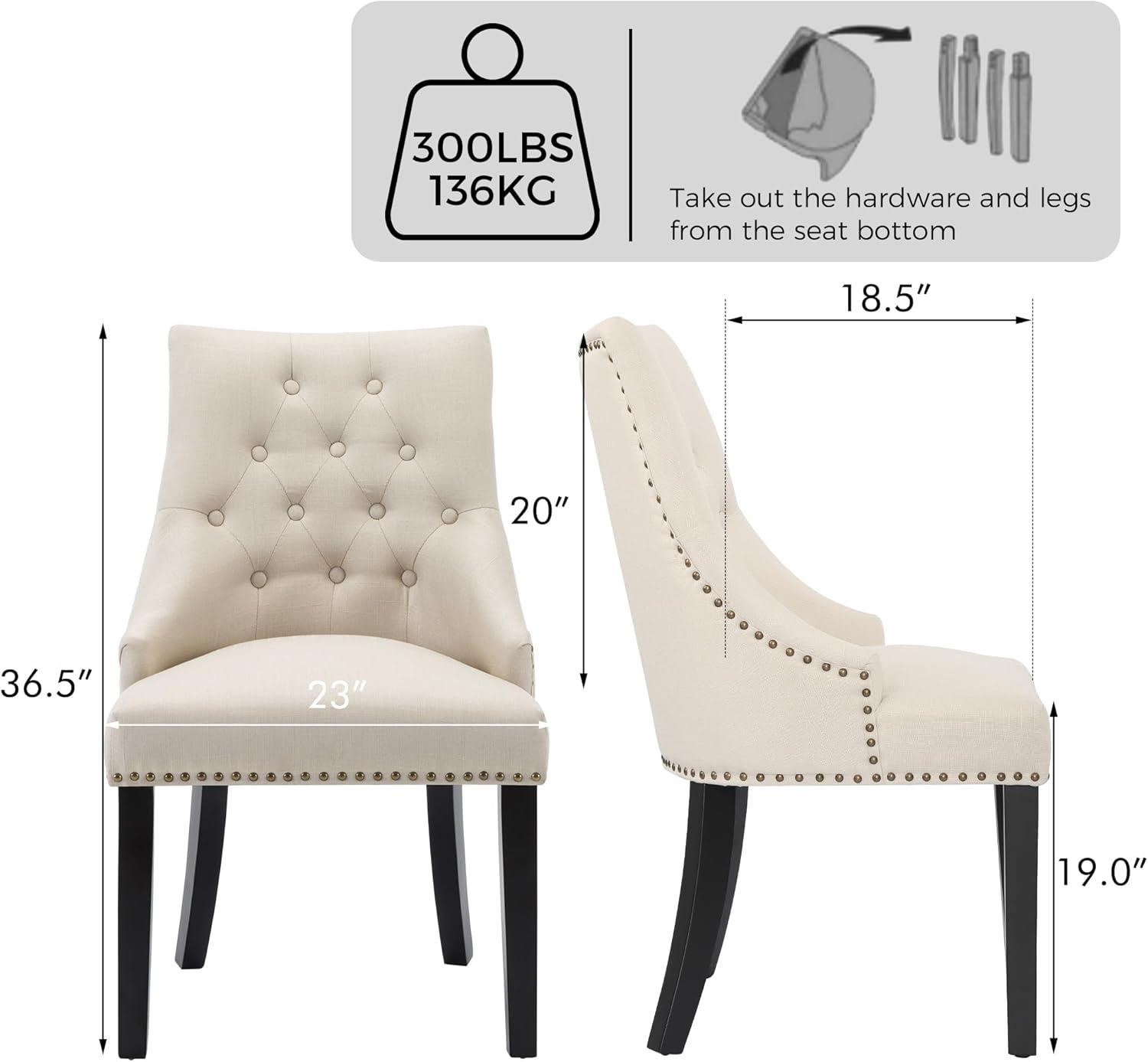 Xayoca Dining Chairs Set of 2,Upholstered Velvet Dining Room Chairs with Button-Tufted Decoration,Modern Kitchen Chairs with Nailhead Solid Wood Legs for Kitchen/Bedroom/Dining Room（Beige）