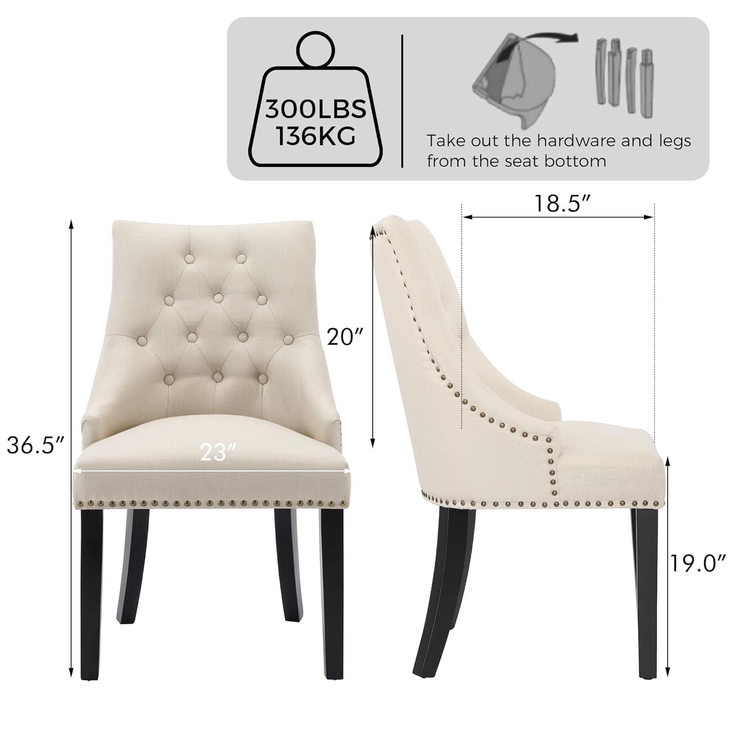 Xayoca Dining Chairs Set of 2,Upholstered Velvet Dining Room Chairs with Button-Tufted Decoration,Modern Kitchen Chairs with Nailhead Solid Wood Legs for Kitchen/Bedroom/Dining Room（Beige）