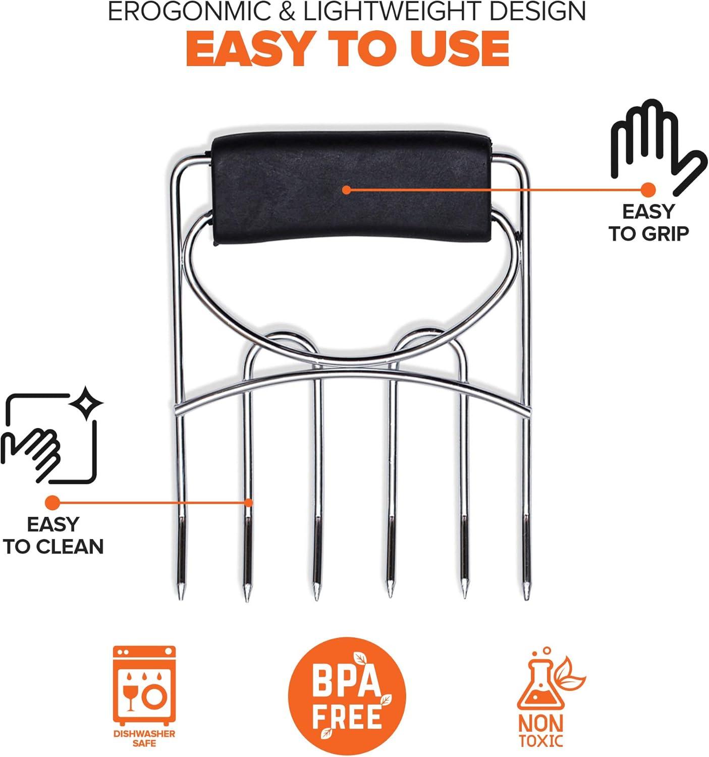 Heavy-Duty Stainless Steel Meat Shredding Claws with Black Rubber Handles