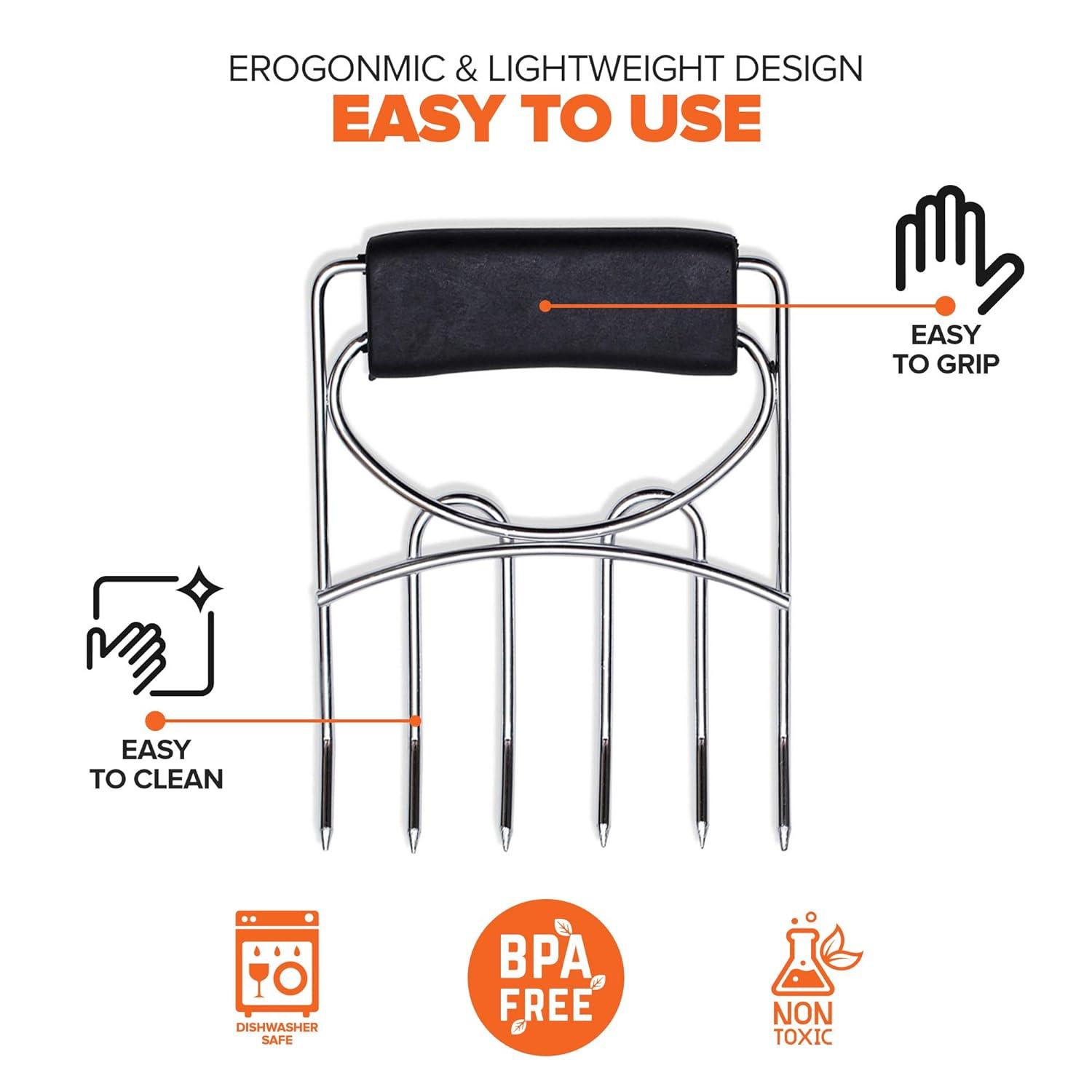 Heavy-Duty Stainless Steel Meat Shredding Claws with Black Rubber Handles