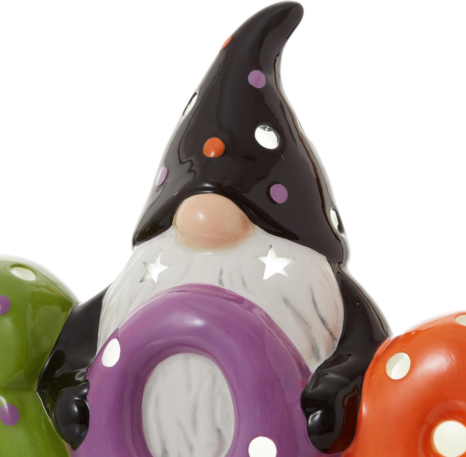 Pre-Lit Ceramic Halloween BOO Gnome Hand-Painted Tabletop Decor