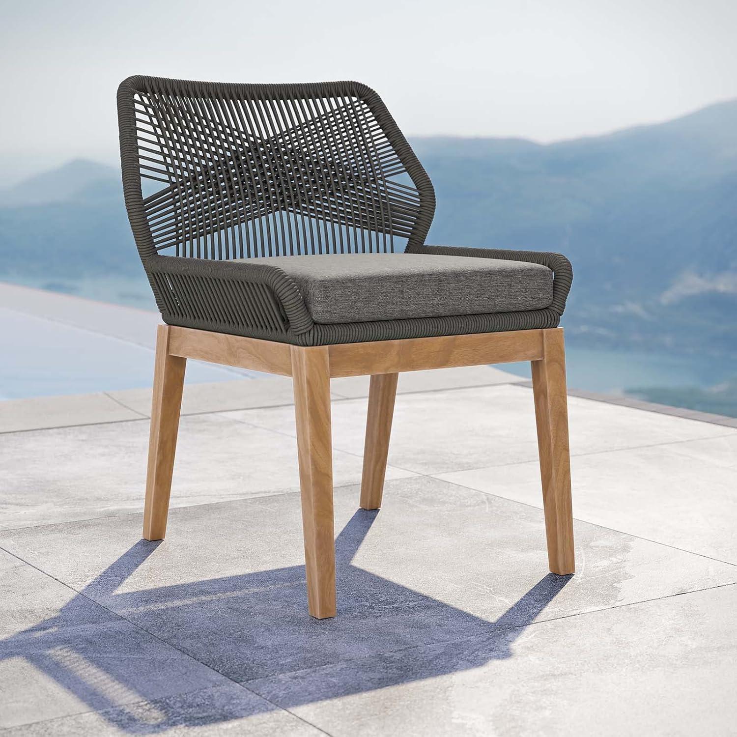 Gray Graphite Teak and Woven Rope Outdoor Dining Chair