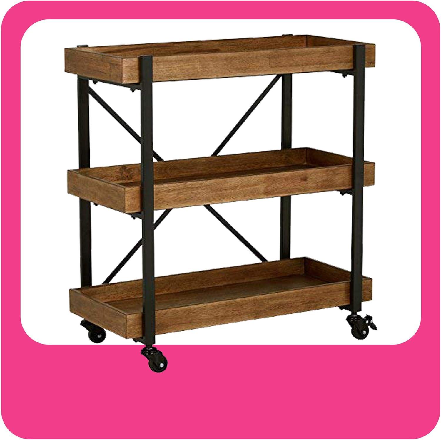 Adore Decor Riley 3-Tier Bar Cart, Wooden Shelves with Metallic Accents