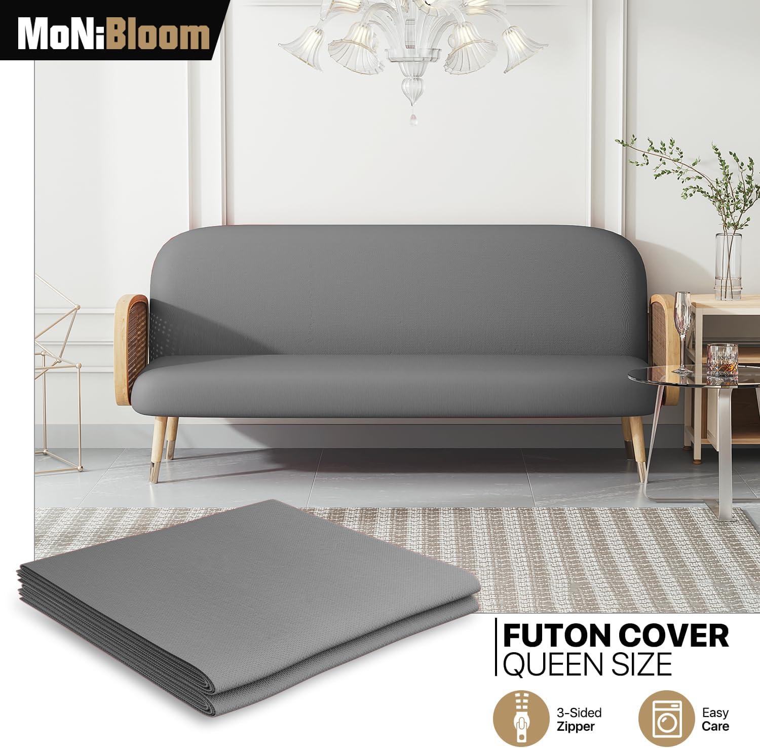 MoNiBloom Solid Futon Cover Slipcover Fit 6"- 8" Futon Mattresses Dark Grey, Queen Size 60x80 Inch