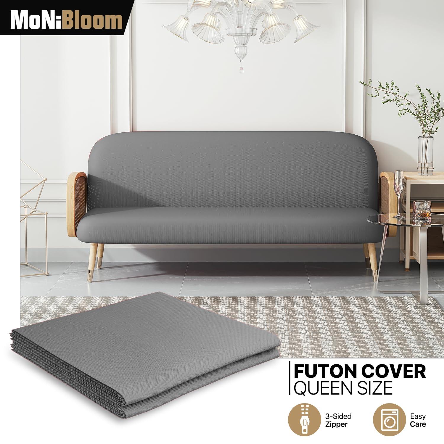 MoNiBloom Solid Futon Cover Slipcover Fit 6"- 8" Futon Mattresses Dark Grey, Queen Size 60x80 Inch