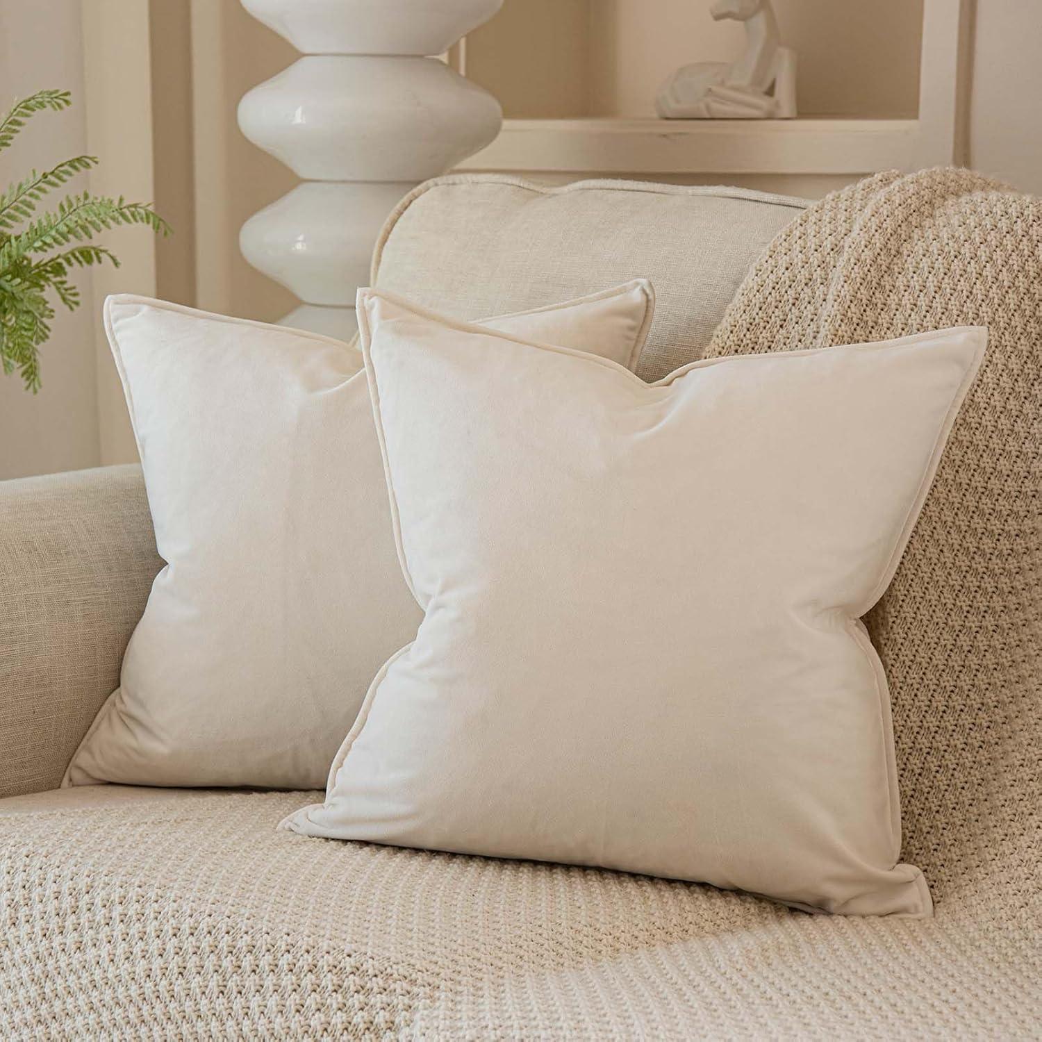 Cream White Velvet 22x22 Pillow Covers Set of 2