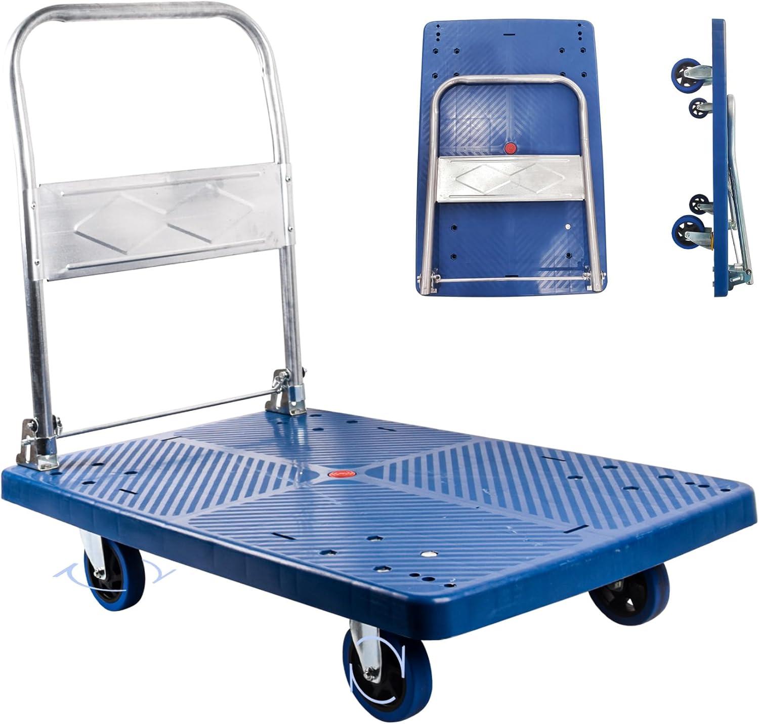 Blue Folding Steel Platform Hand Truck with Rubber Wheels