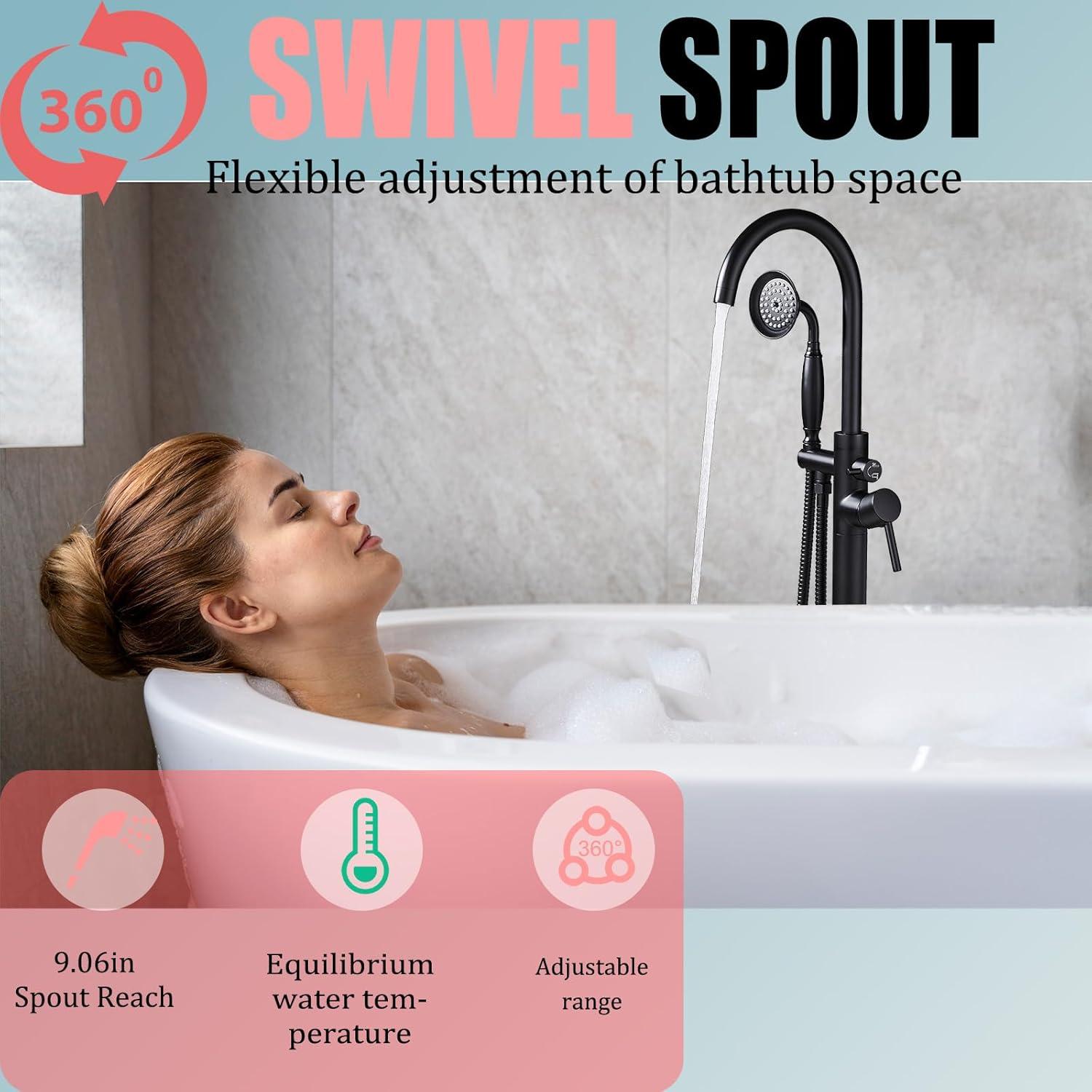 Black Stainless Steel Freestanding Bathtub Faucet with Hand Shower