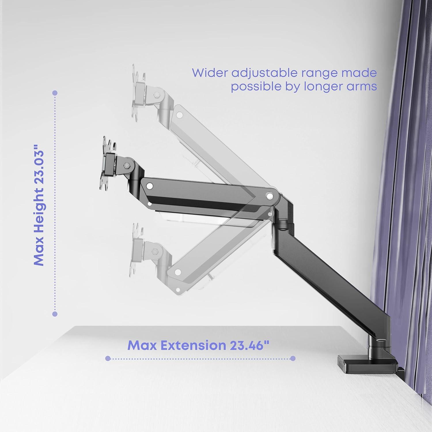 Heavy Duty Monitor Arm for Ultrawide Screens up to 49 inch and 39.6lbs, Premium Aluminum Single Desk Mount Stand with Gas Spring, VESA 75x75/100x100
