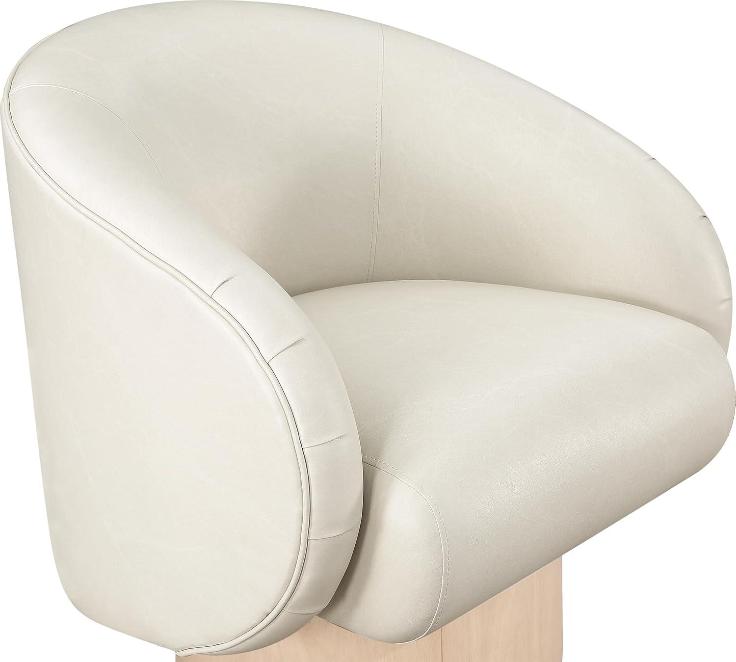 Cream Vegan Leather Swivel Accent Chair with Ash Wood Base