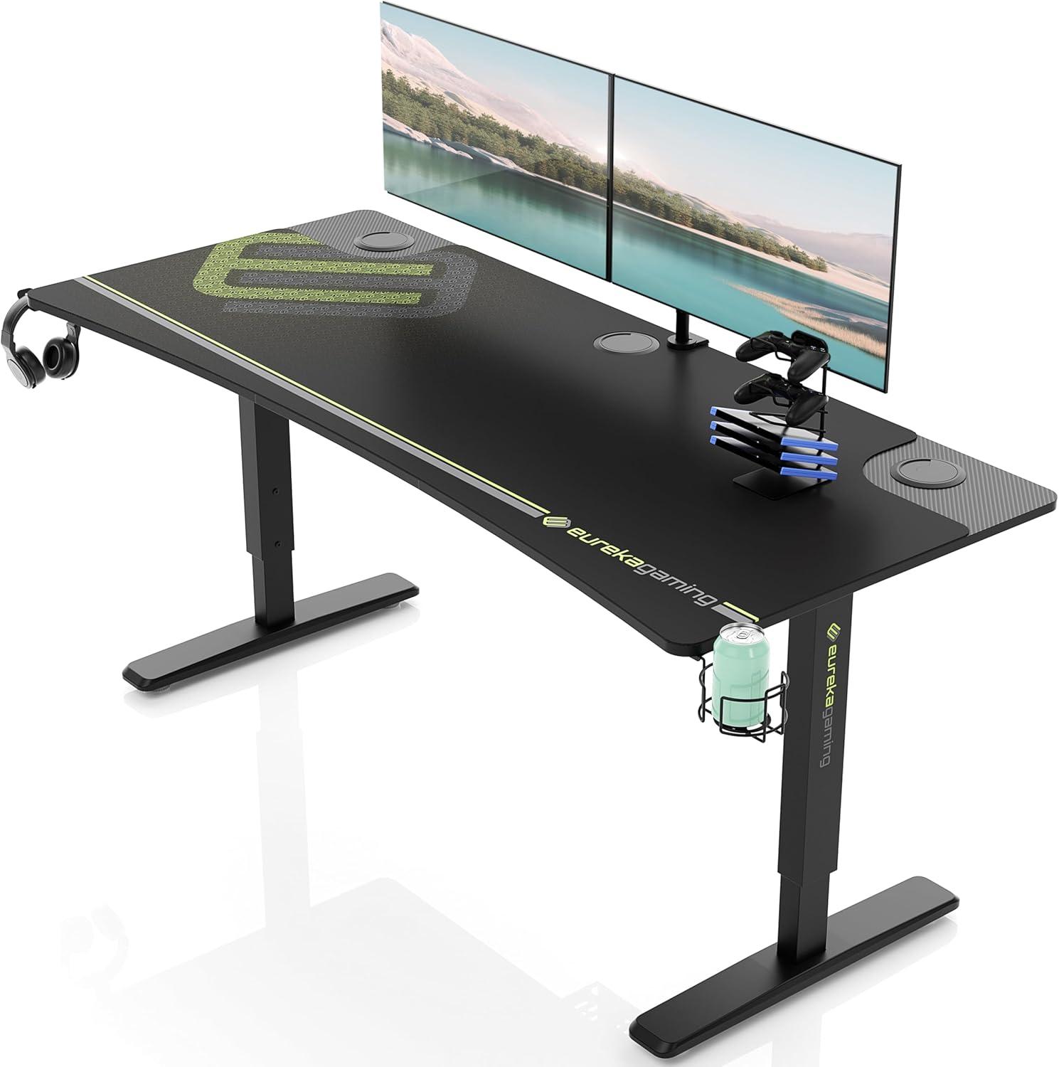Gaming Standing Desk with RGB Lighting,65" W x 27.5" D x 29'' - 48.5" H