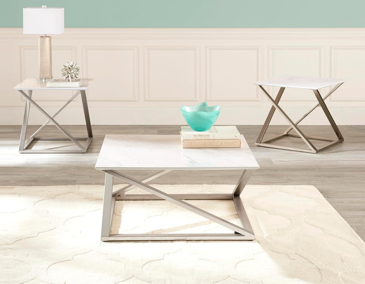 Zurich Square End Table White/Chrome - Steve Silver Co.