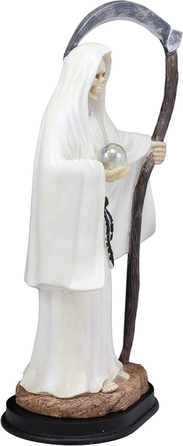 12.75" Tall Holy Death Santa Muerte Holding Scythe In White Tunic Robe Statue