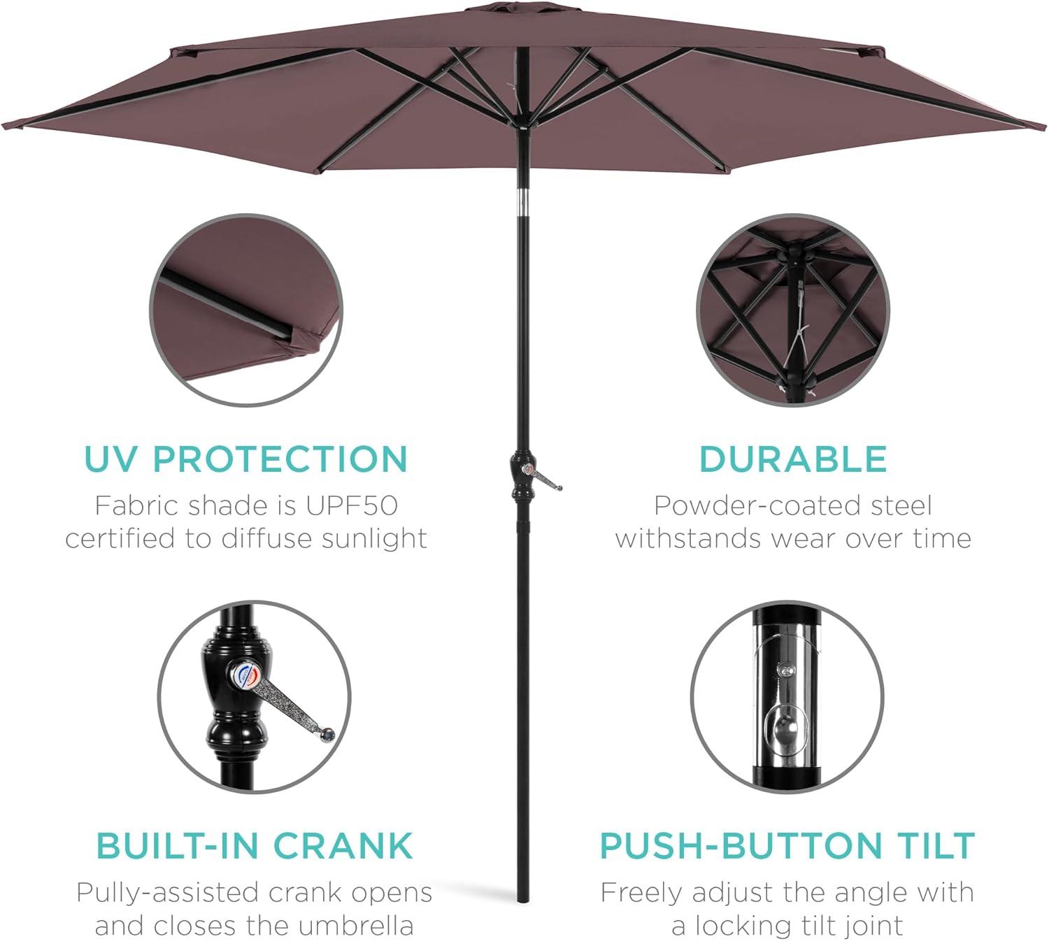 Best Choice Products 10ft Outdoor Steel Market Patio Umbrella w/ Crank, Tilt Push Button, 6 Ribs - Deep Taupe