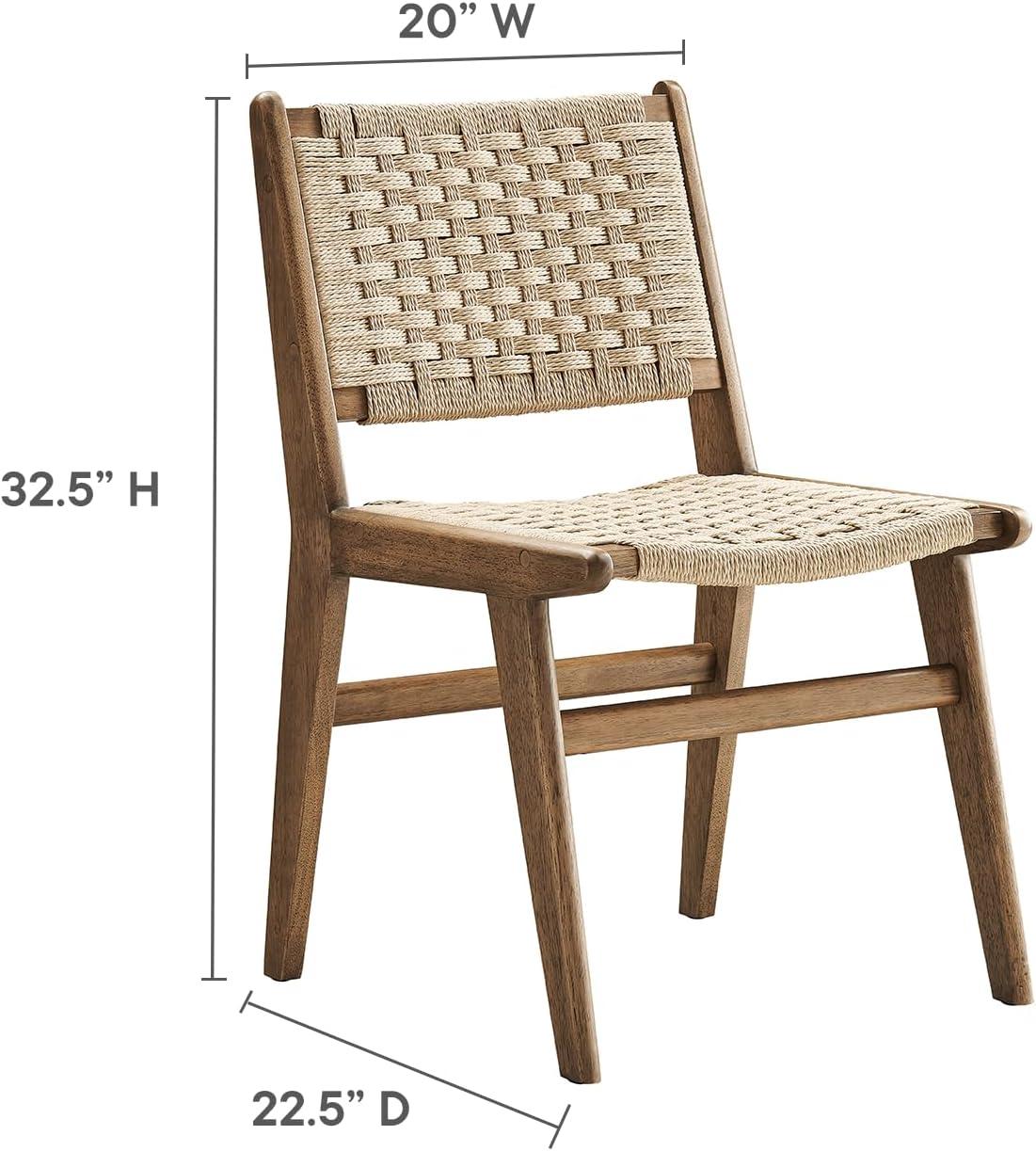 Walnut Natural Woven Rope Upholstered Side Chair Set