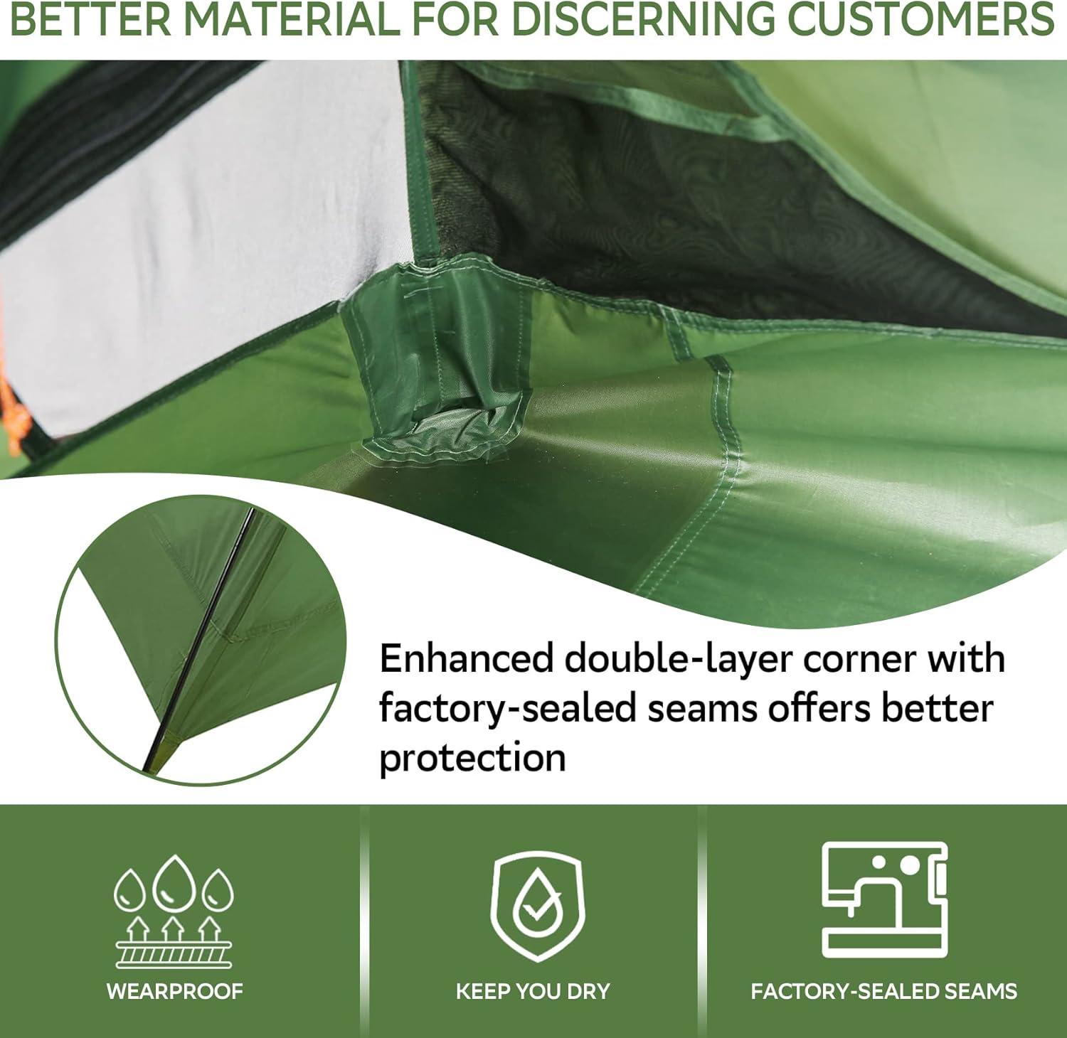 Green Ultralight 4-Person Aluminum Camping Tent with Vestibule